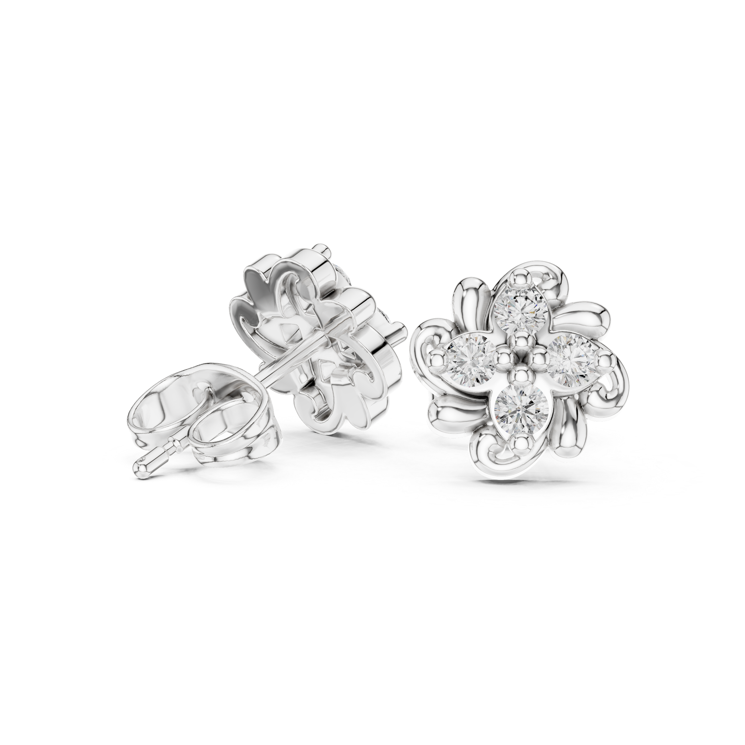 Chevron Tier Diamond Stud Earrings in White Gold - VYKA Diamonds