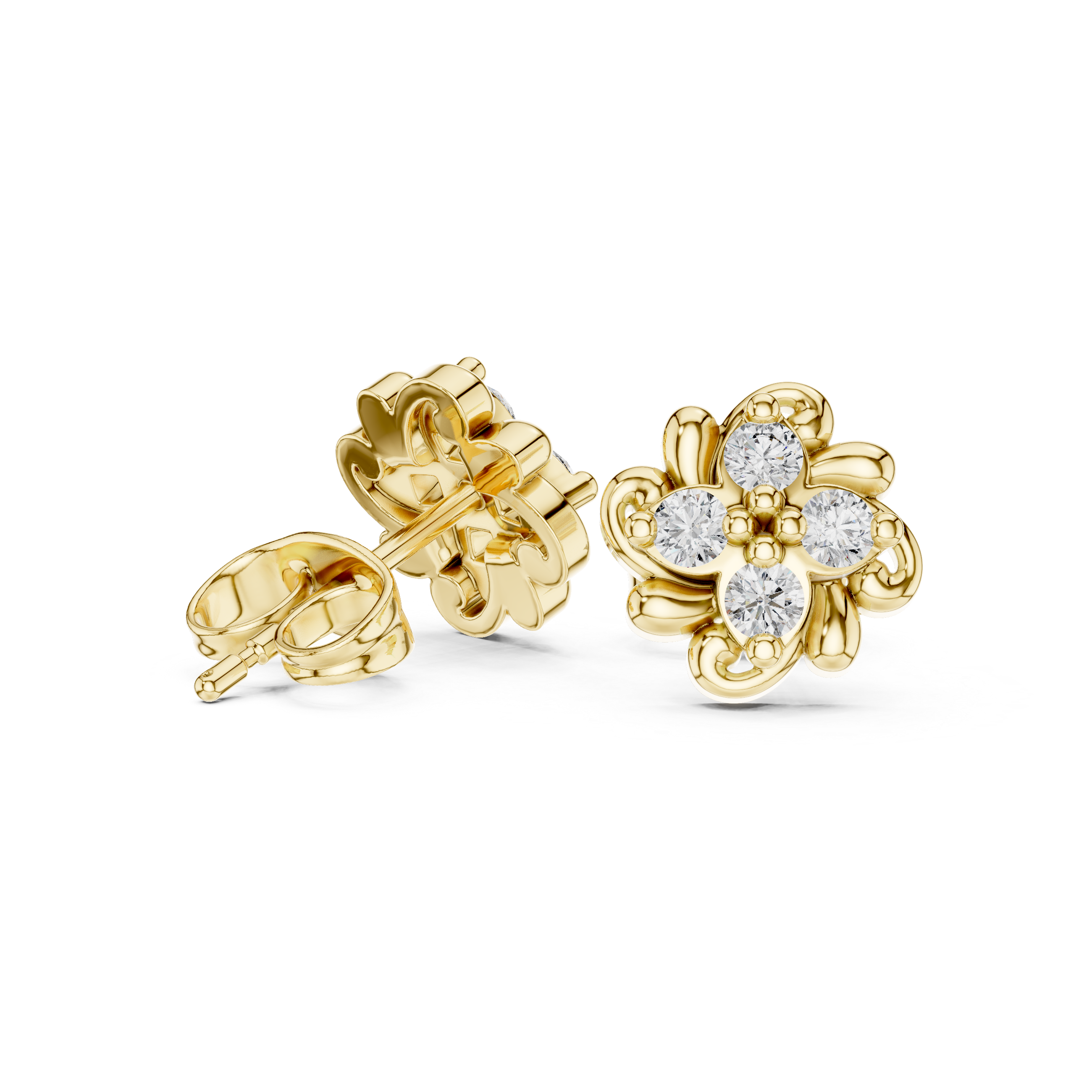 Chevron Tier Diamond Stud Earrings in Yellow Gold - VYKA Diamonds
