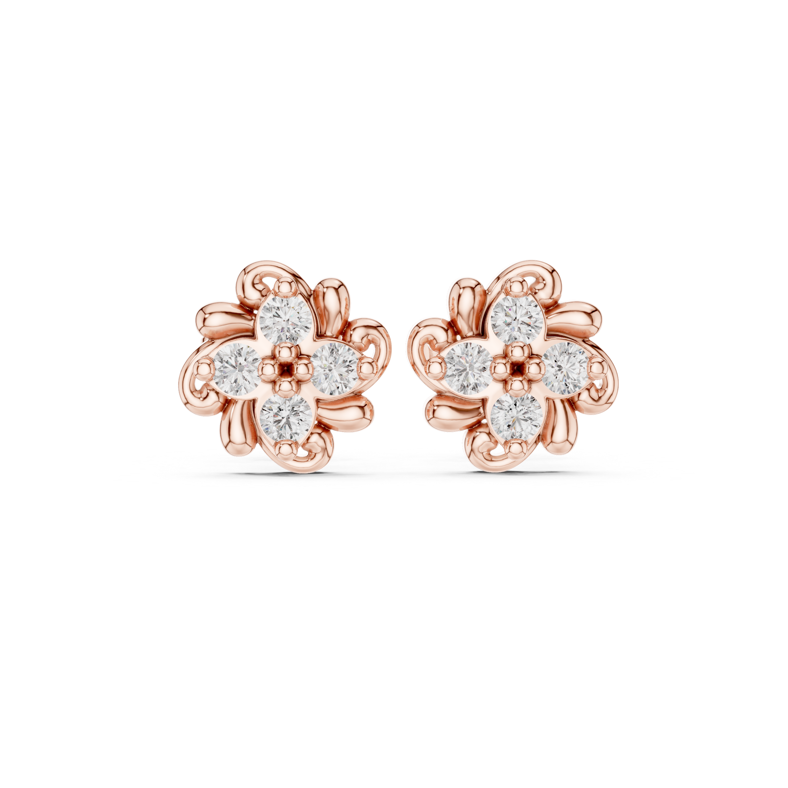 Chevron Tier Diamond Stud Earrings in Rose Gold - VYKA Diamonds