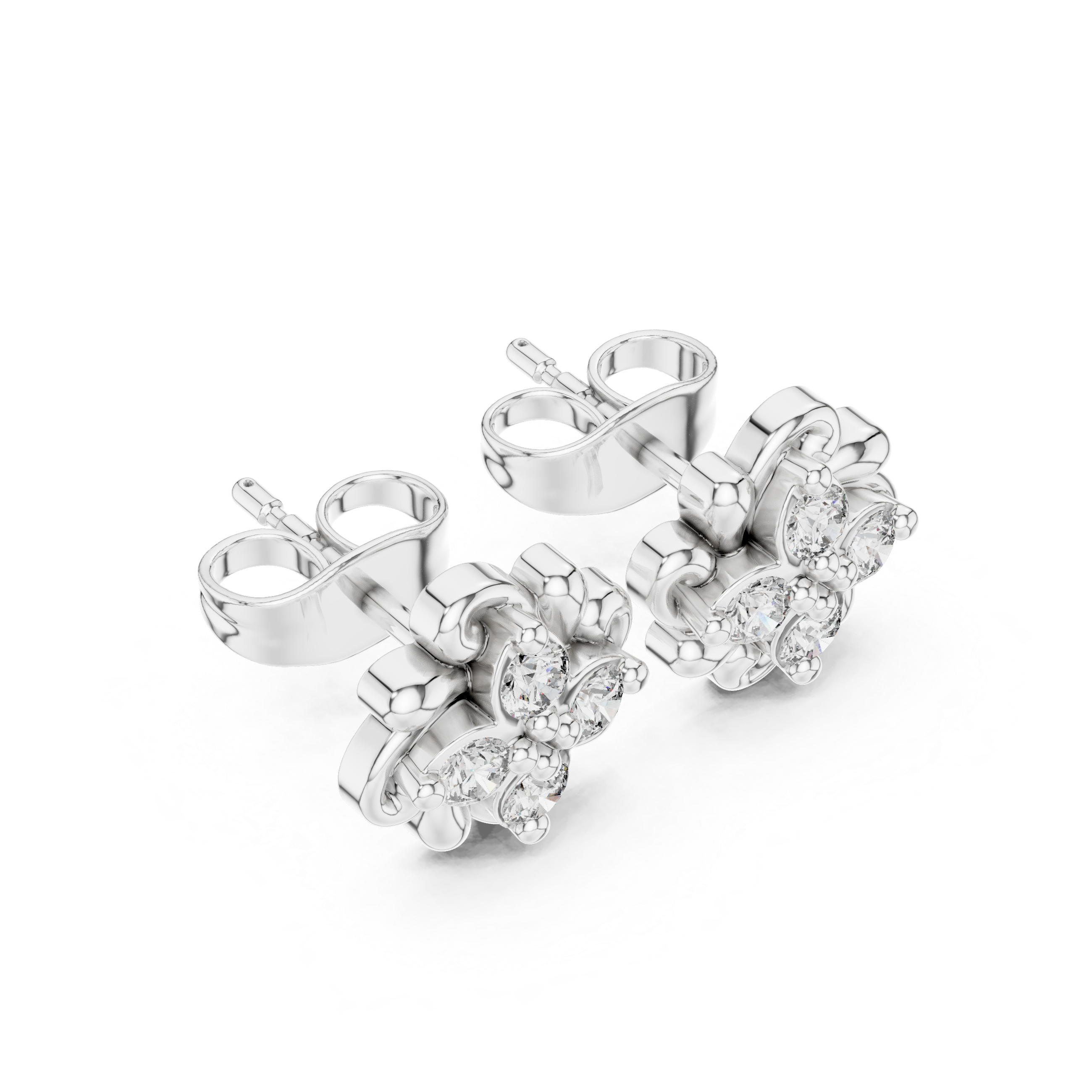 Chevron Tier Diamond Stud Earrings in White Gold - VYKA Diamonds