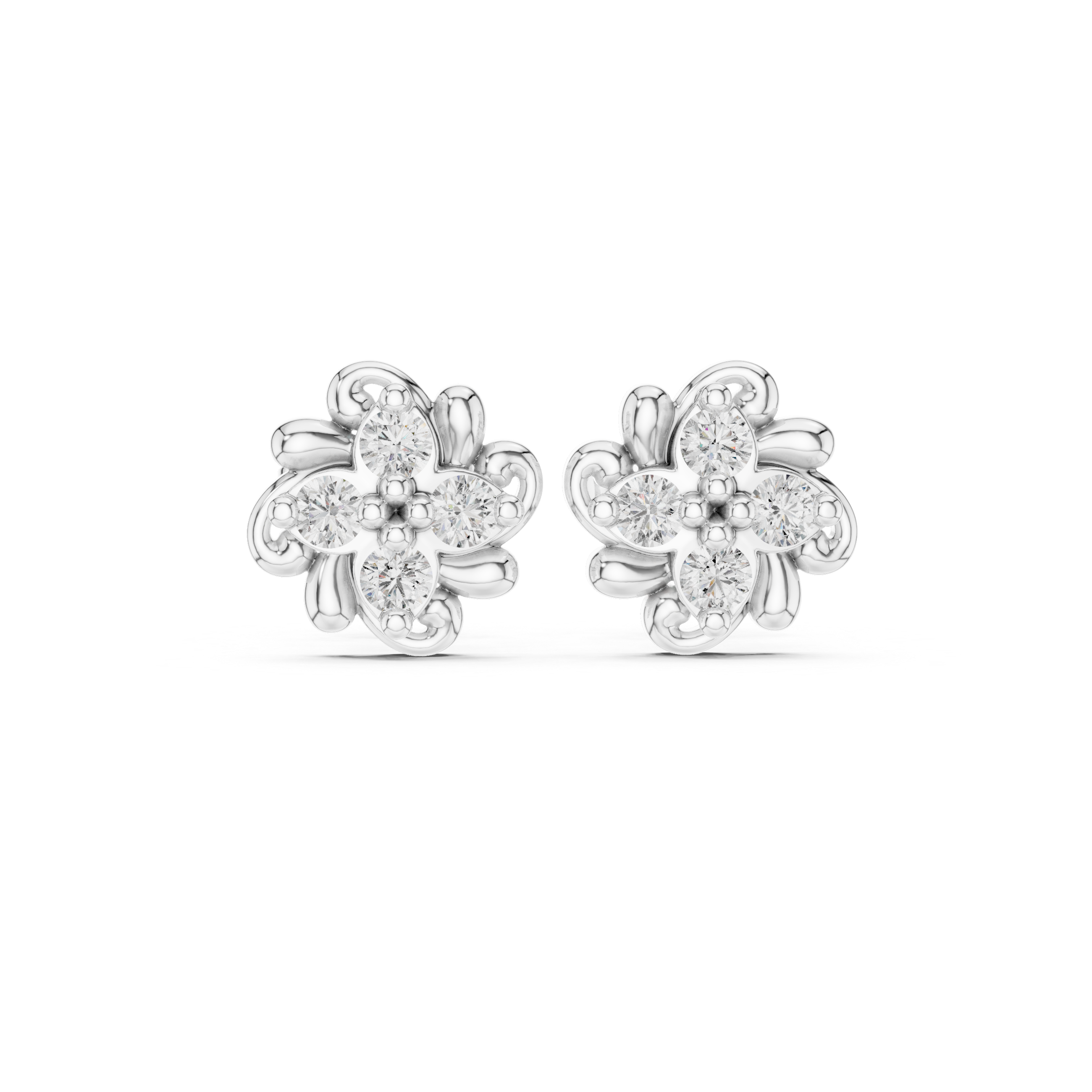 Chevron Tier Diamond Stud Earrings in White Gold - VYKA Diamonds