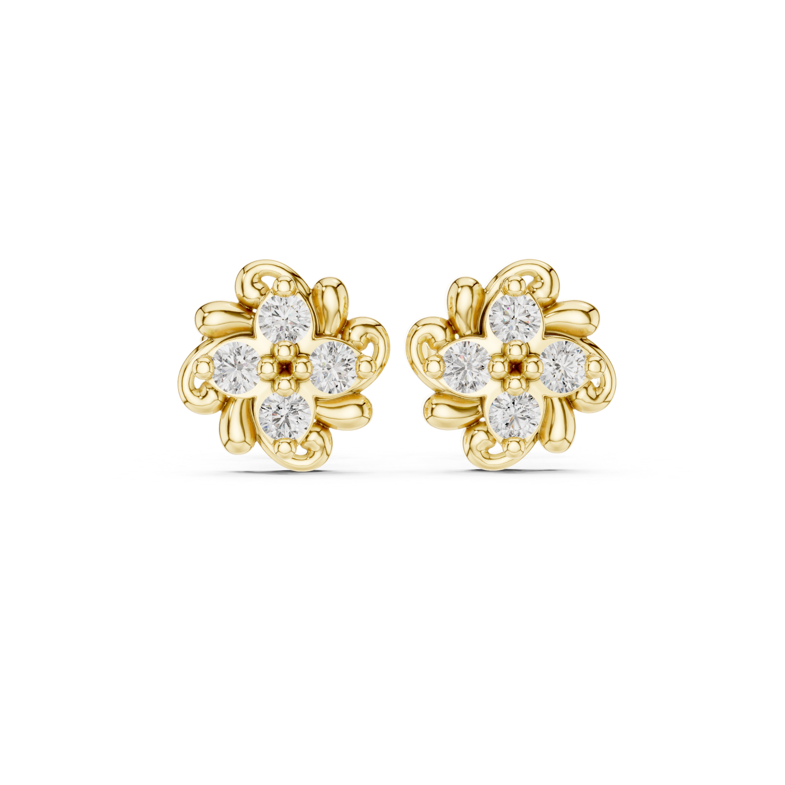 Chevron Tier Diamond Stud Earrings in Yellow Gold - VYKA Diamonds