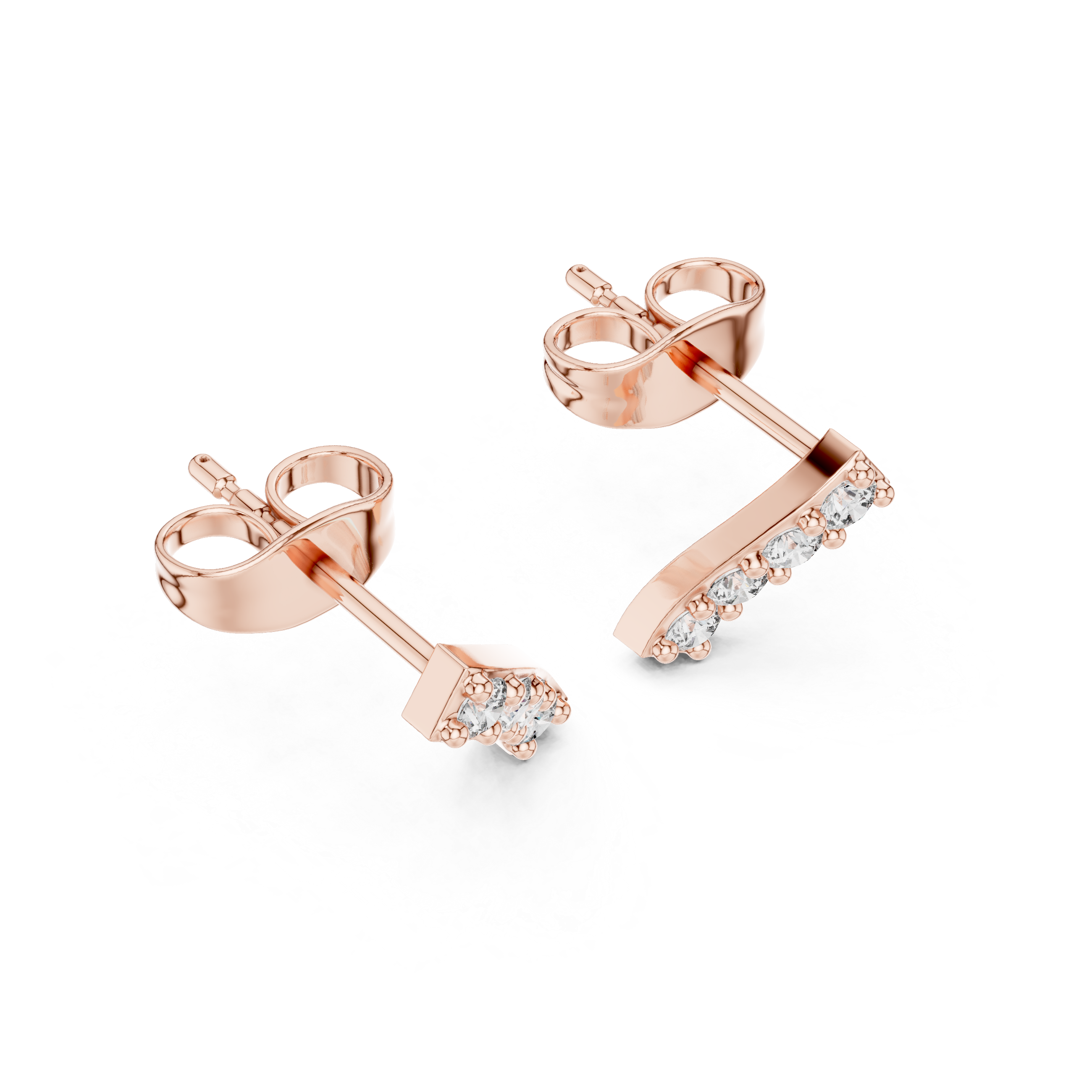 Pave Leaf Diamond Stud Earrings in Rose Gold - VYKA Diamonds