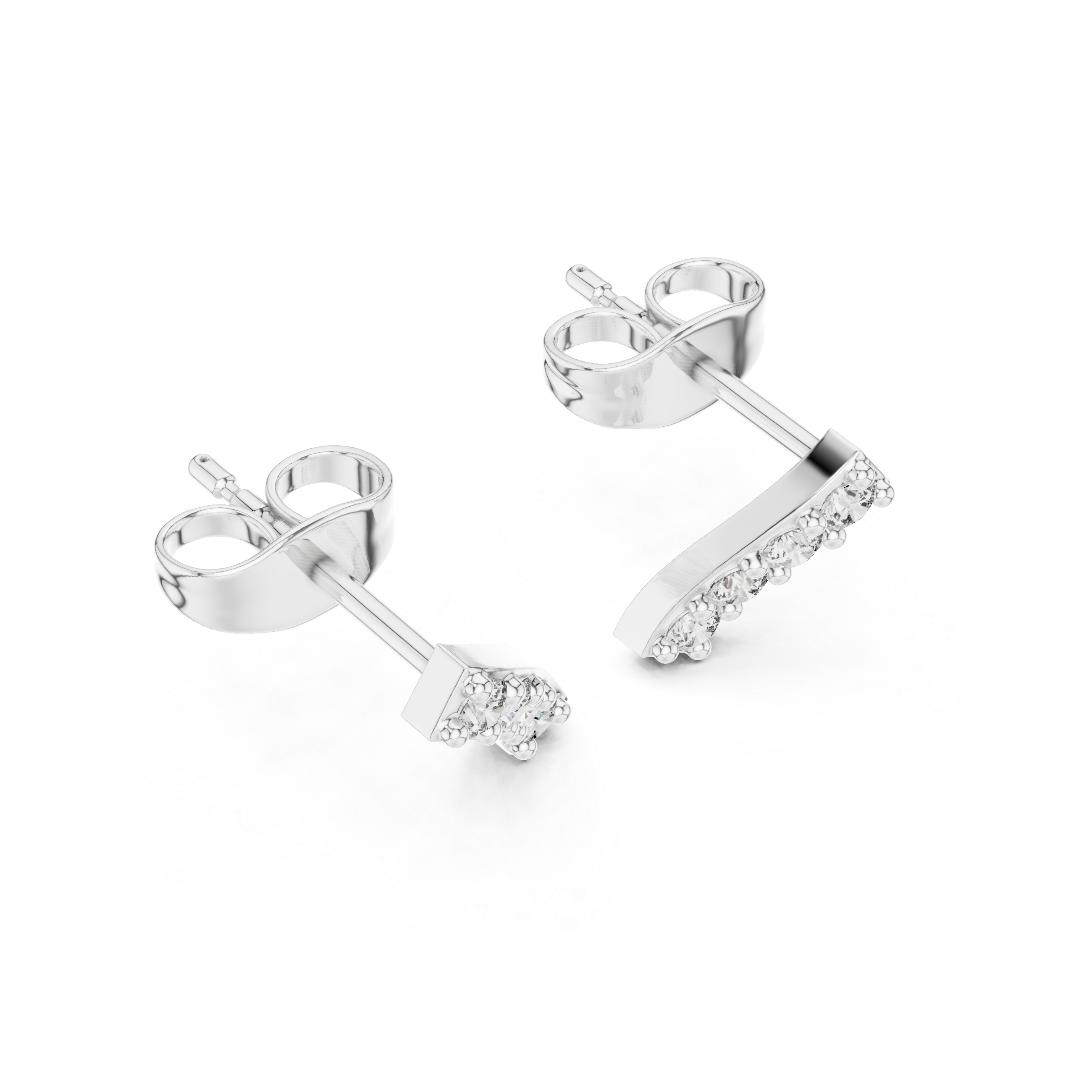 Pave Leaf Diamond Stud Earrings in White Gold - VYKA Diamonds