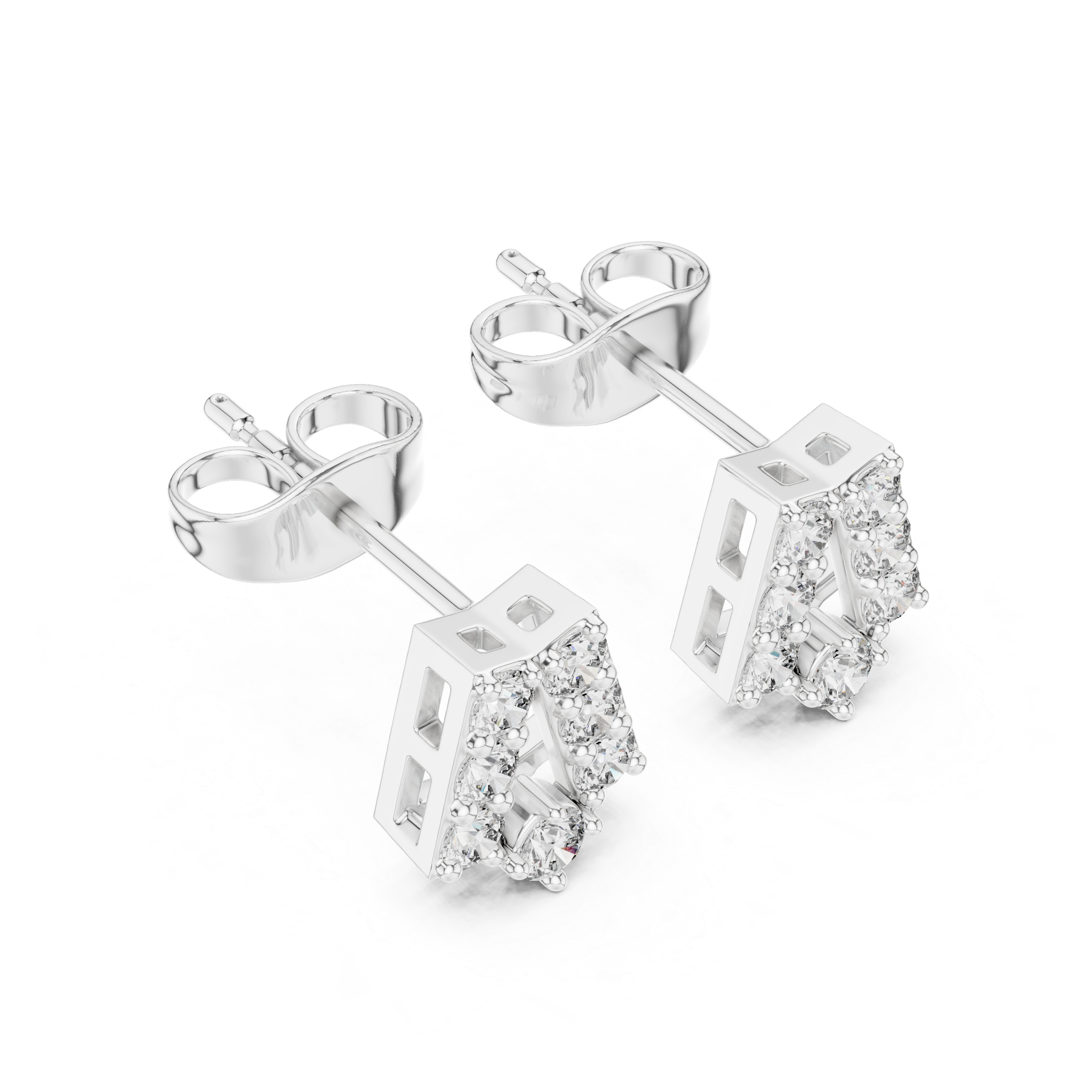 Twisted Crown Diamond Stud Earrings in White Gold - VYKA Diamonds