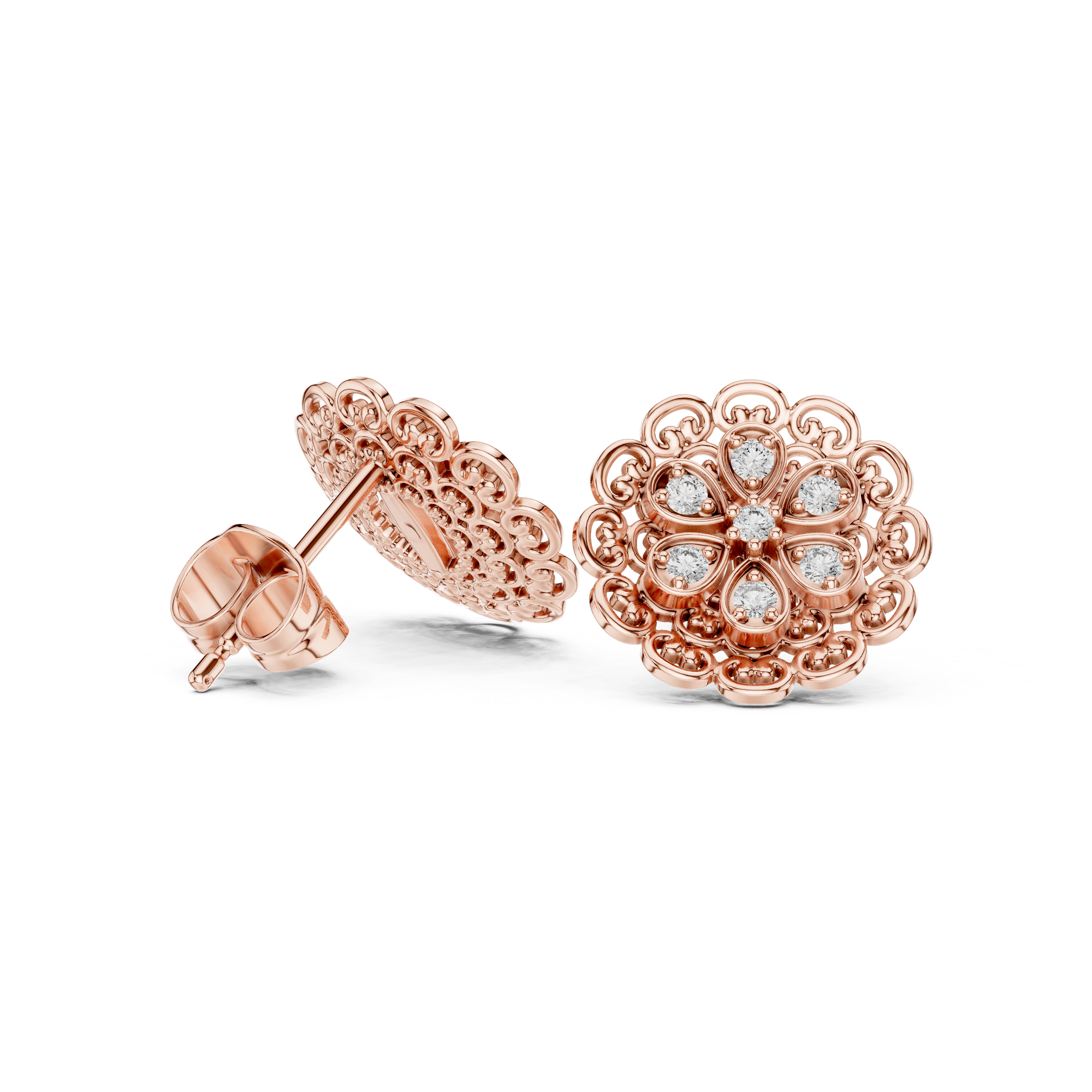 Baguette Rail Diamond Stud Earrings in Rose Gold - VYKA Diamonds