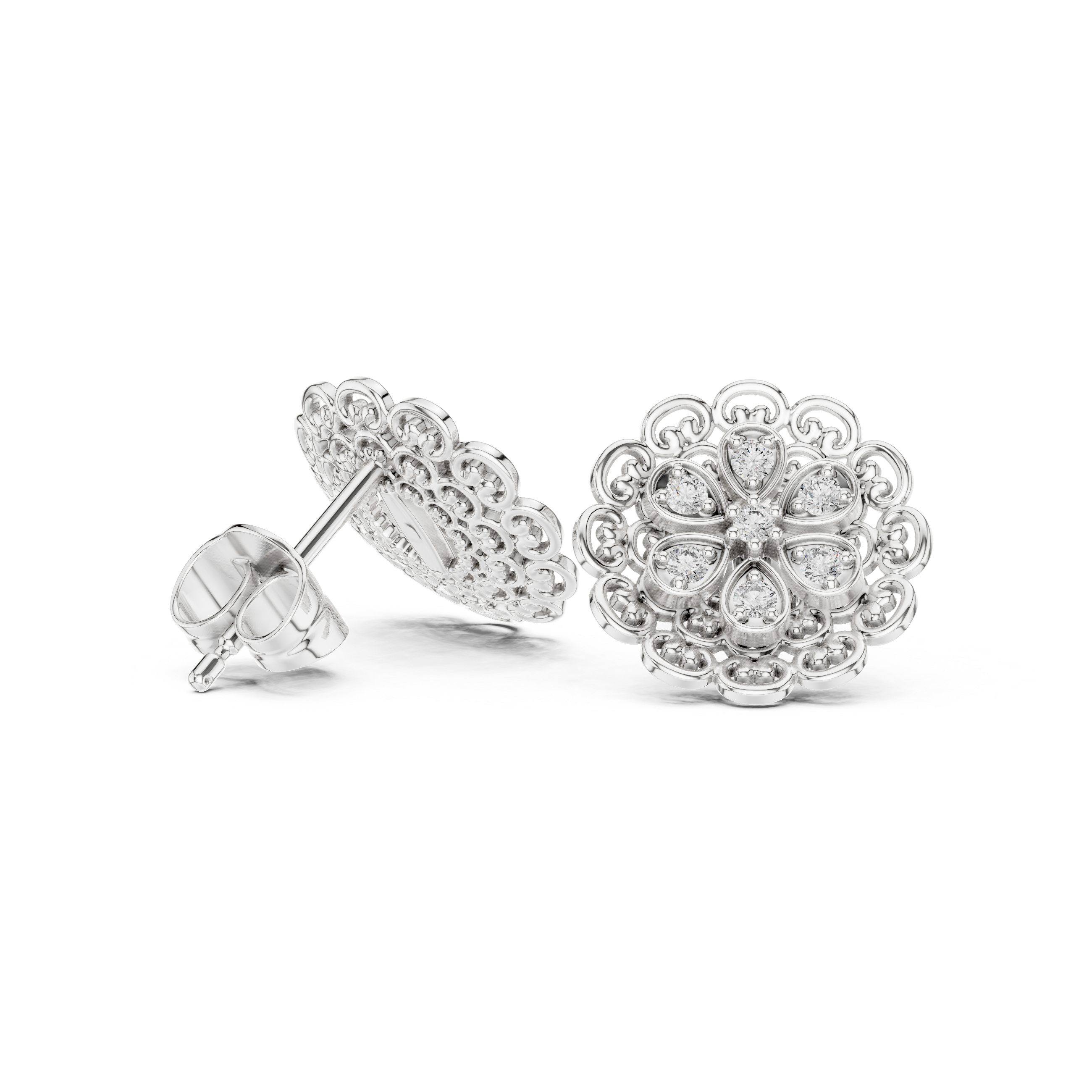 Baguette Rail Diamond Stud Earrings in White Gold - VYKA Diamonds