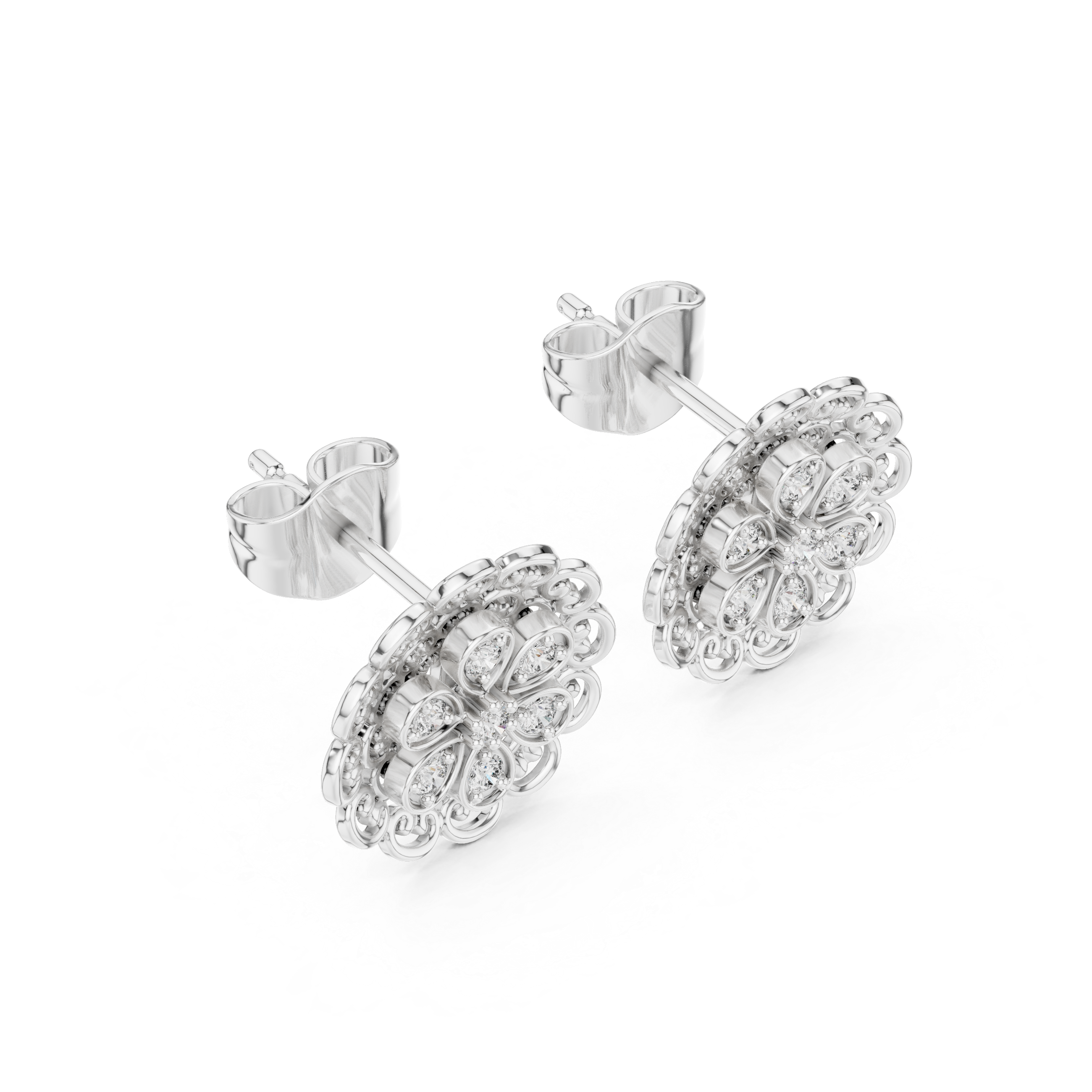 Baguette Rail Diamond Stud Earrings in White Gold - VYKA Diamonds