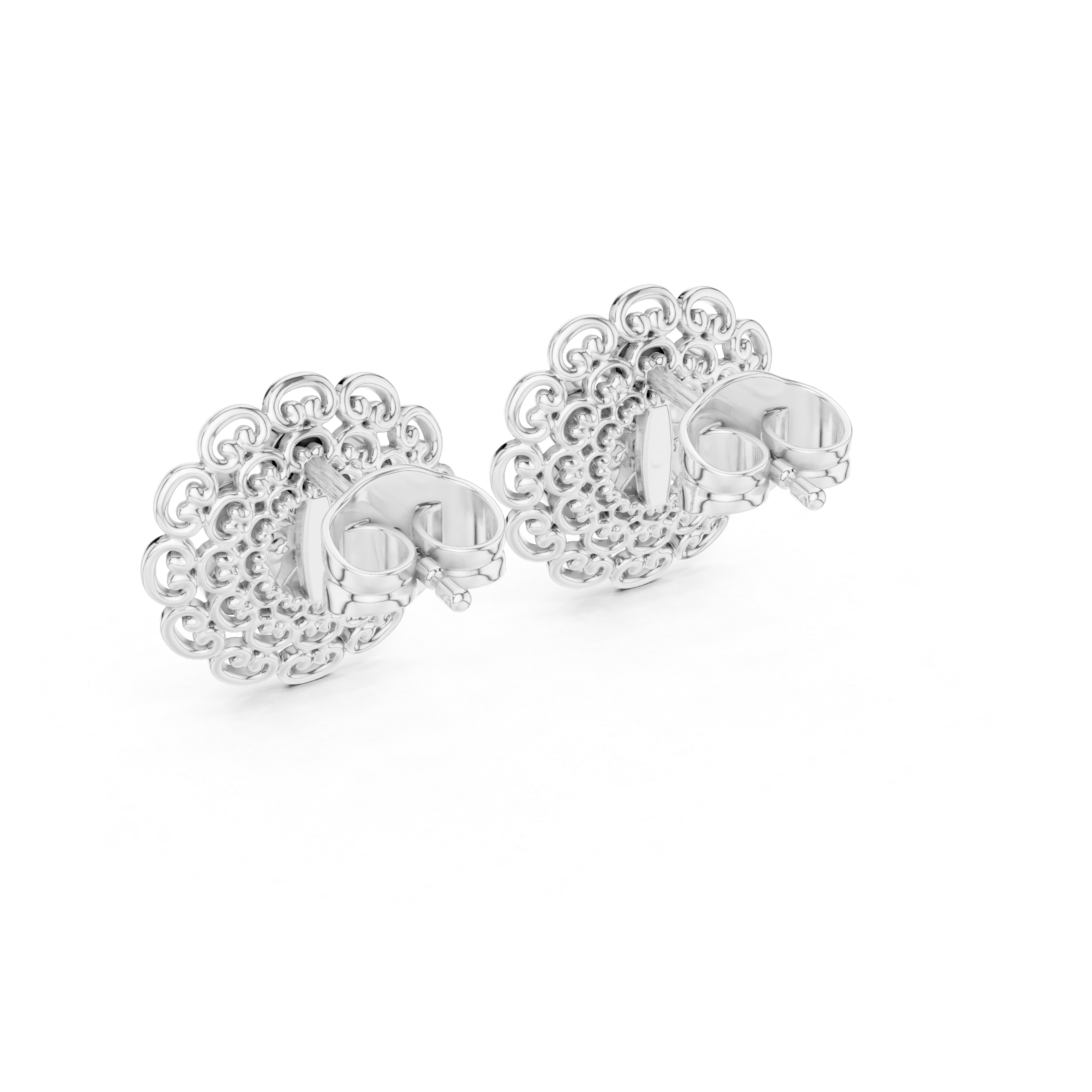 Baguette Rail Diamond Stud Earrings in White Gold - VYKA Diamonds