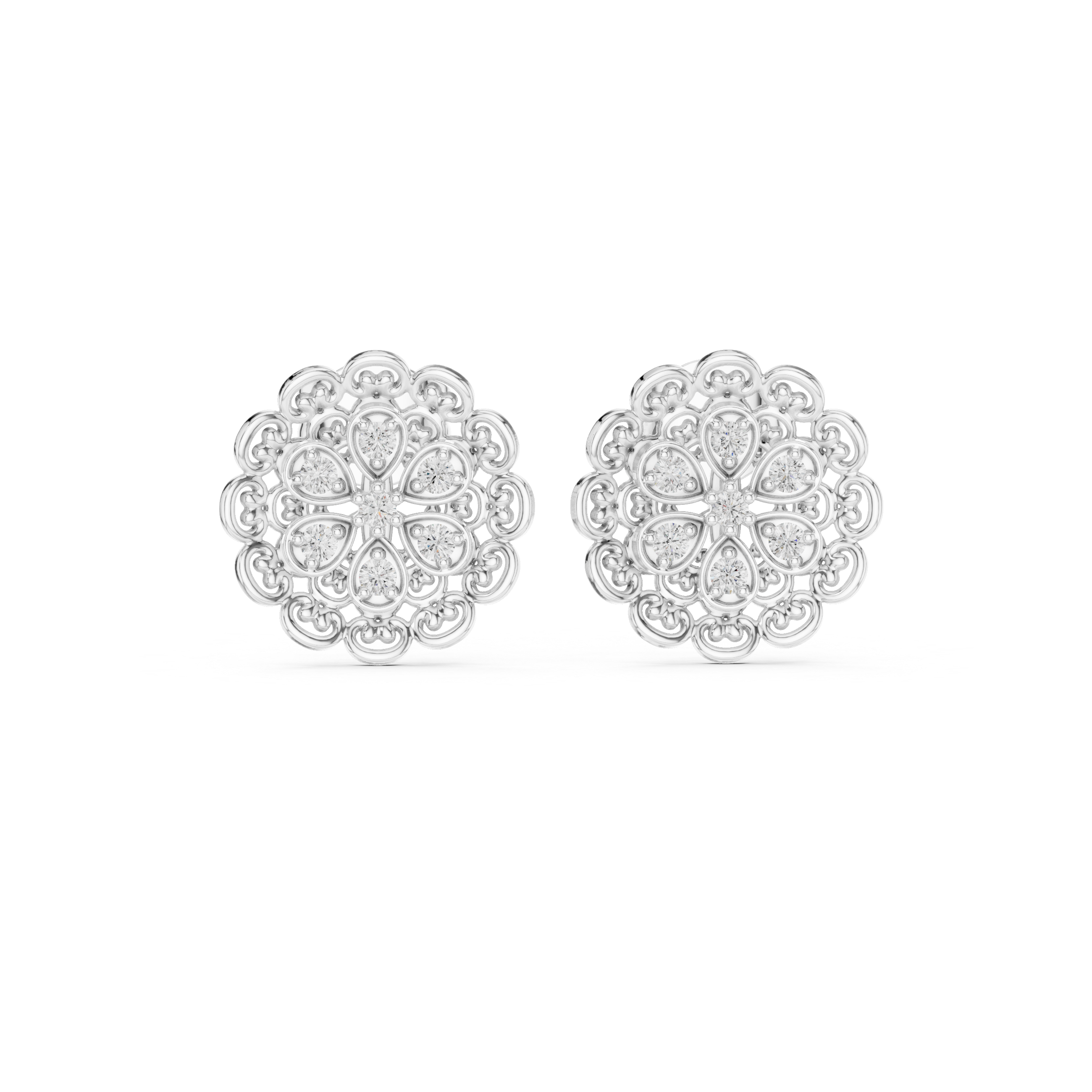 Baguette Rail Diamond Stud Earrings in White Gold - VYKA Diamonds