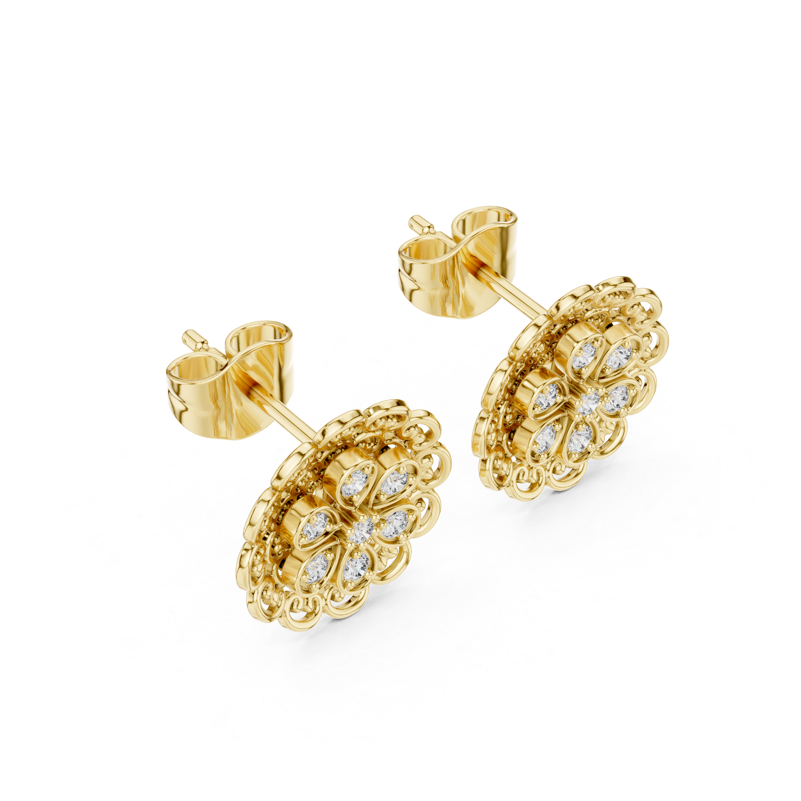 Baguette Rail Diamond Stud Earrings in Yellow Gold - VYKA Diamonds