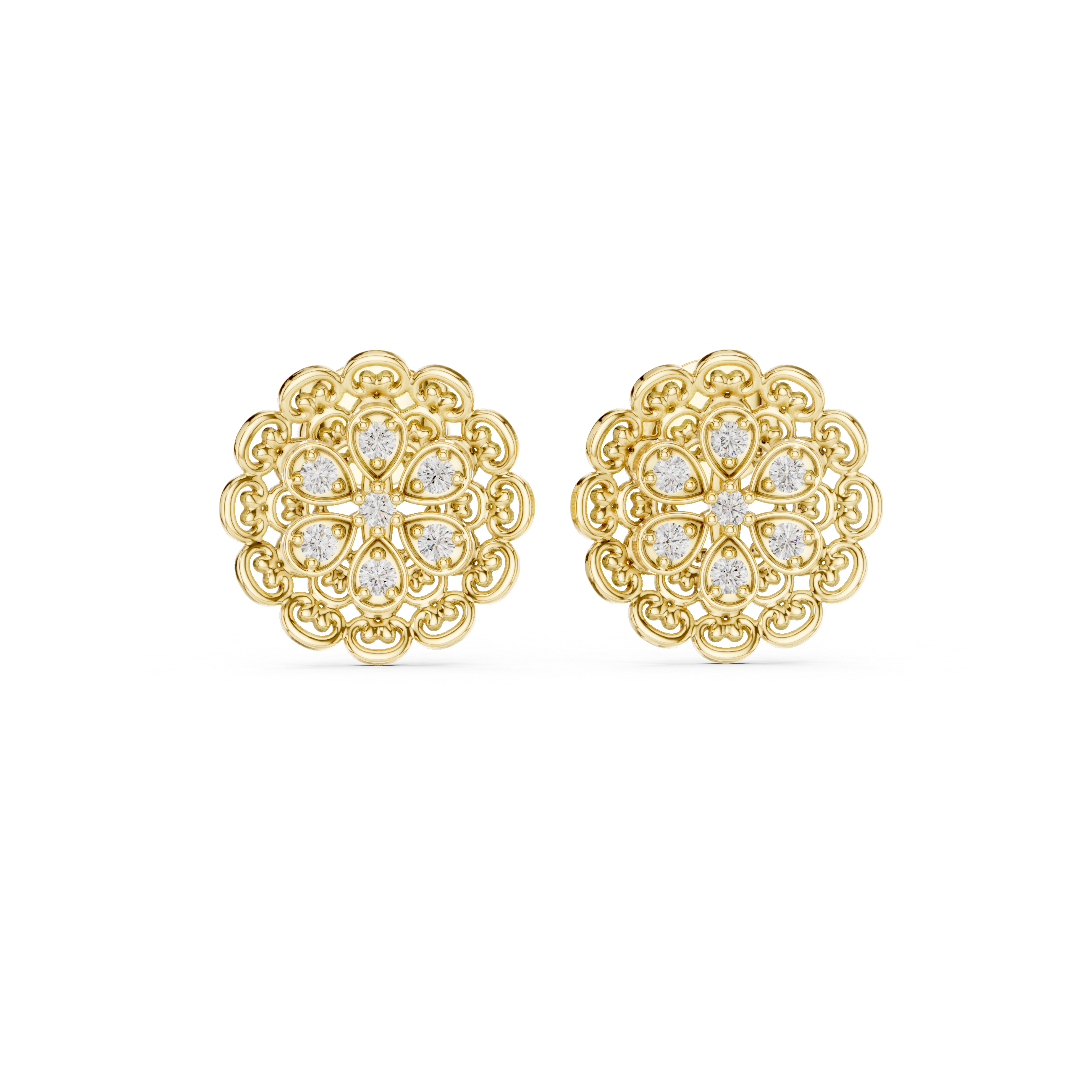 Baguette Rail Diamond Stud Earrings in Yellow Gold - VYKA Diamonds