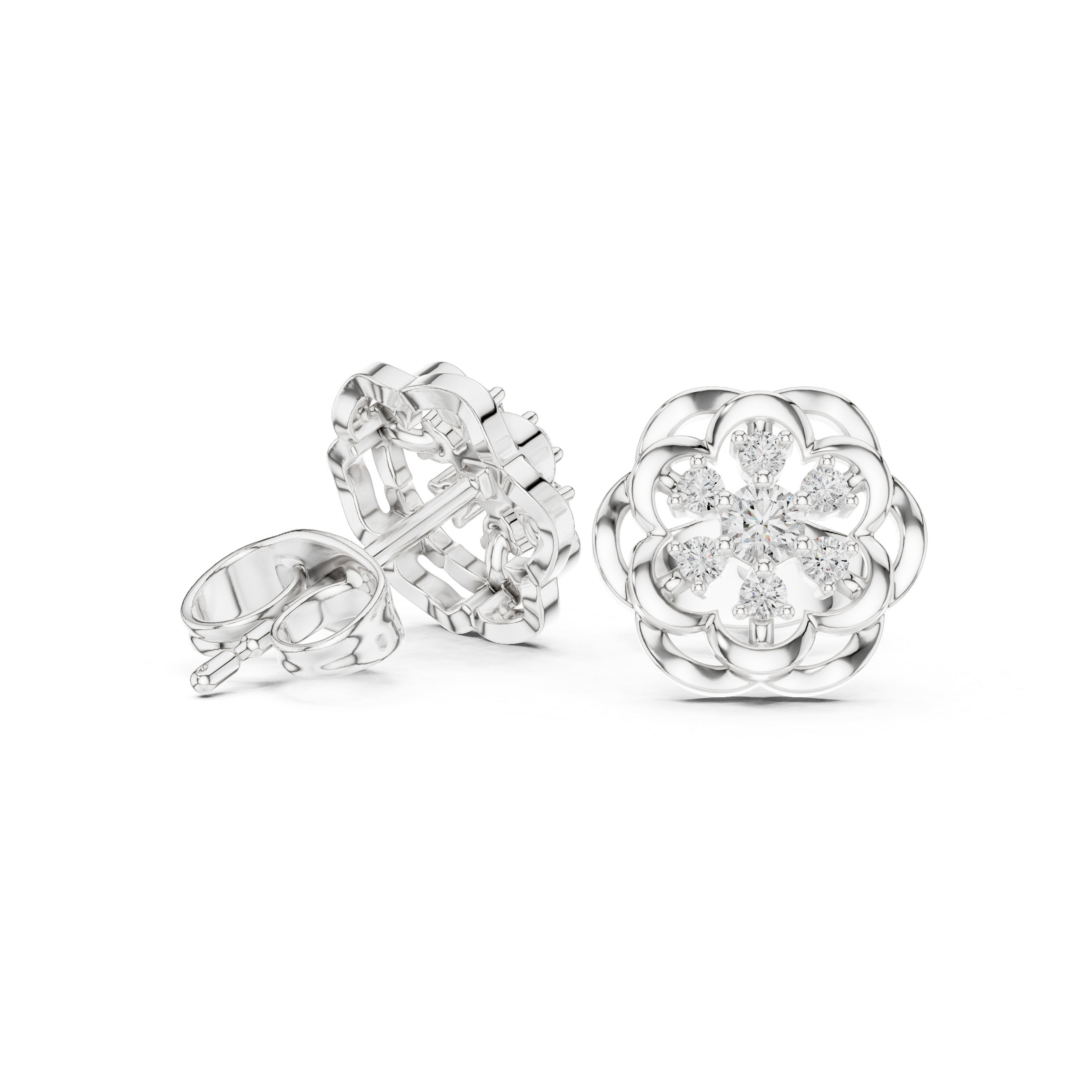 Double Wreath Diamond Stud Earrings in White Gold - VYKA Diamonds