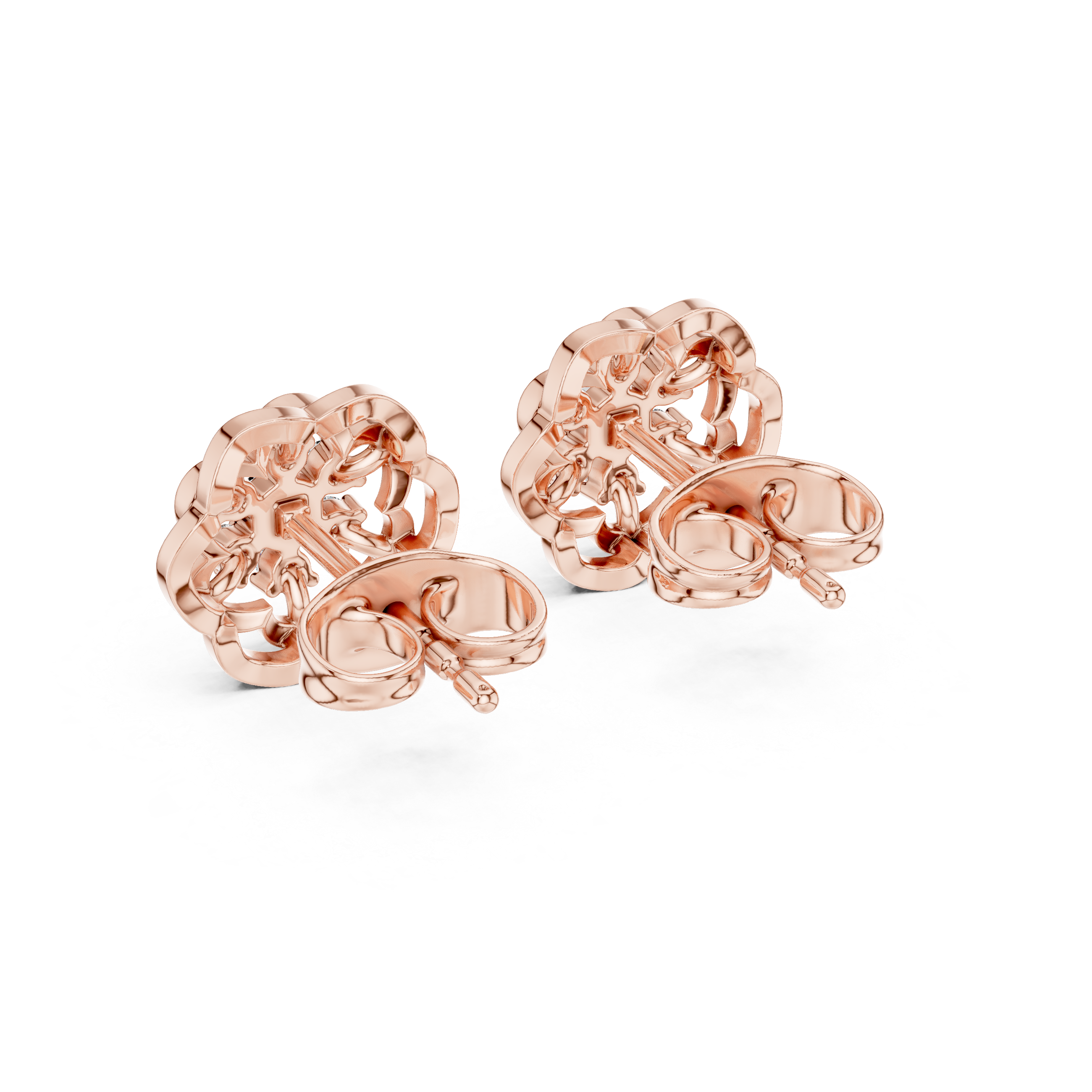 Double Wreath Diamond Stud Earrings in Rose Gold - VYKA Diamonds