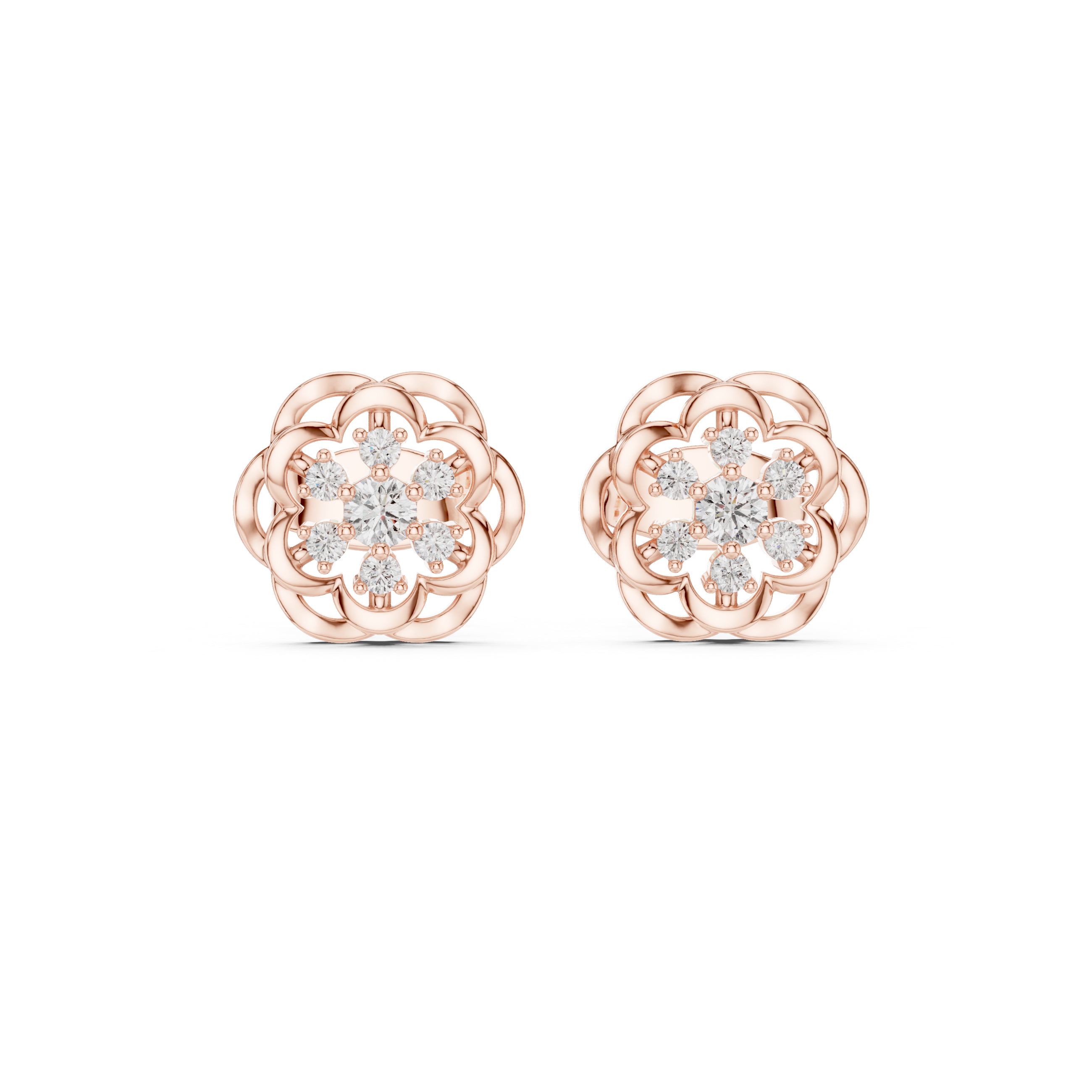 Double Wreath Diamond Stud Earrings in Rose Gold - VYKA Diamonds