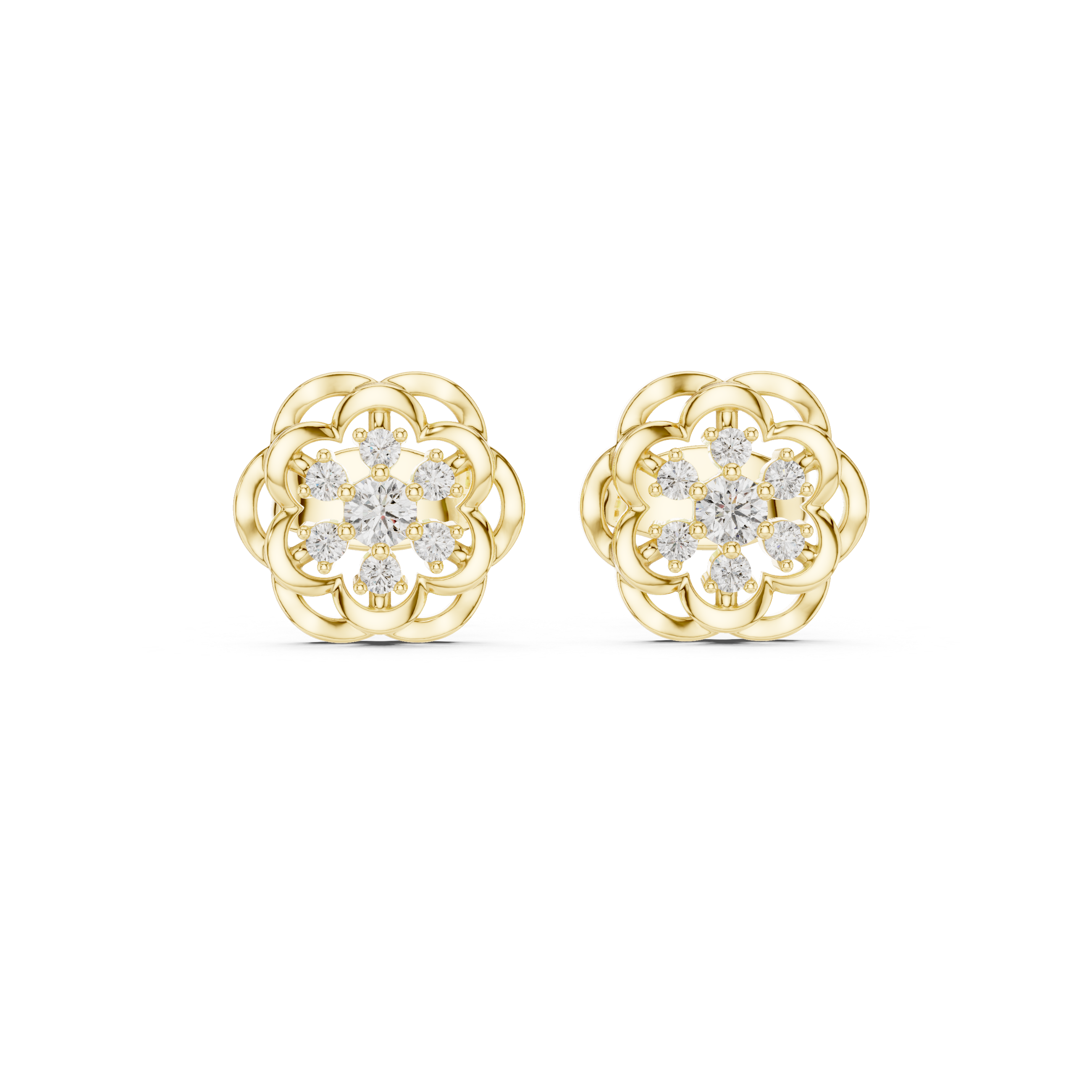 Double Wreath Diamond Stud Earrings in Yellow Gold - VYKA Diamonds