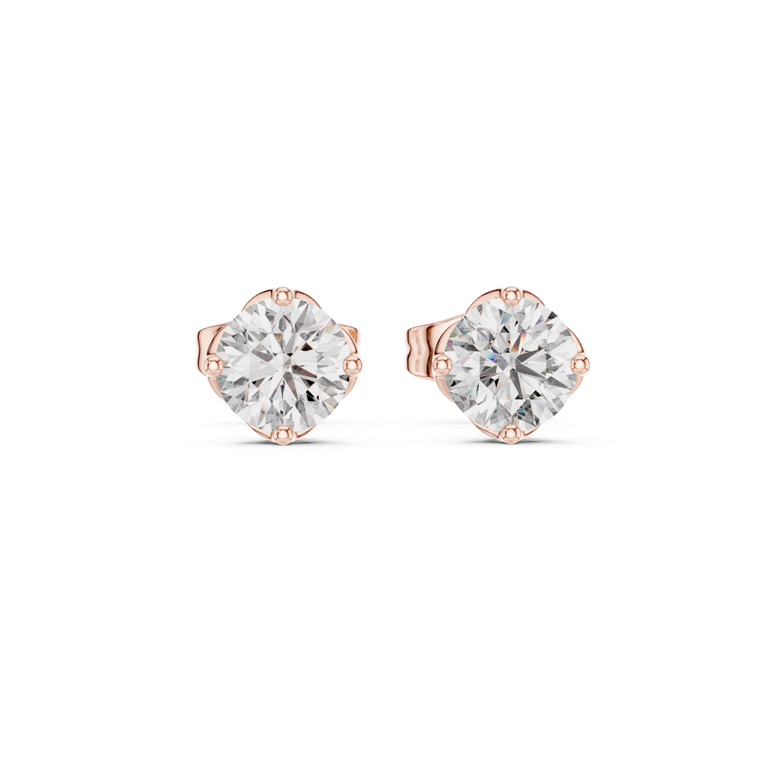 Round Pave Dome Diamond Stud Earrings in Rose Gold - VYKA Diamonds