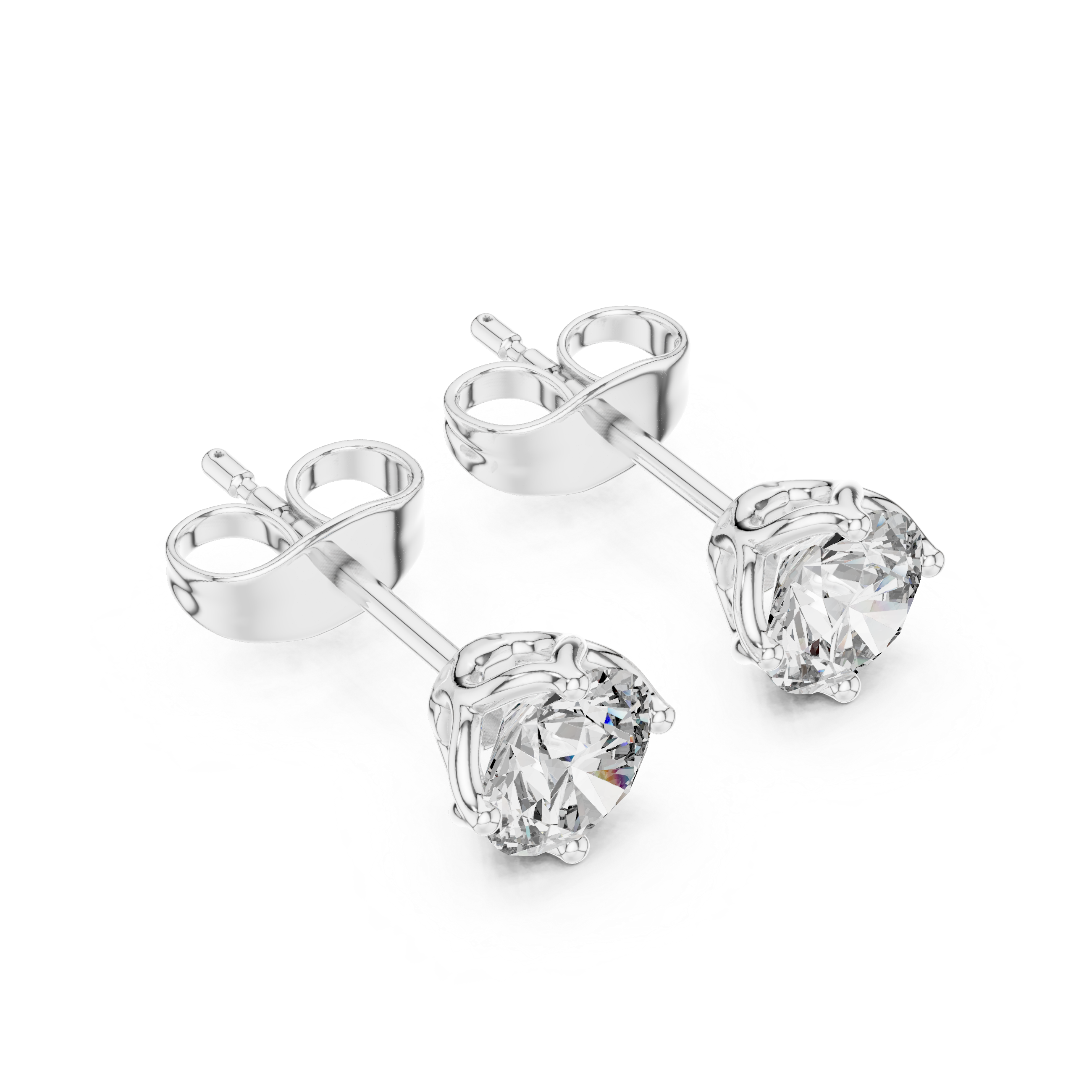 Round Pave Dome Diamond Stud Earrings in White Gold - VYKA Diamonds