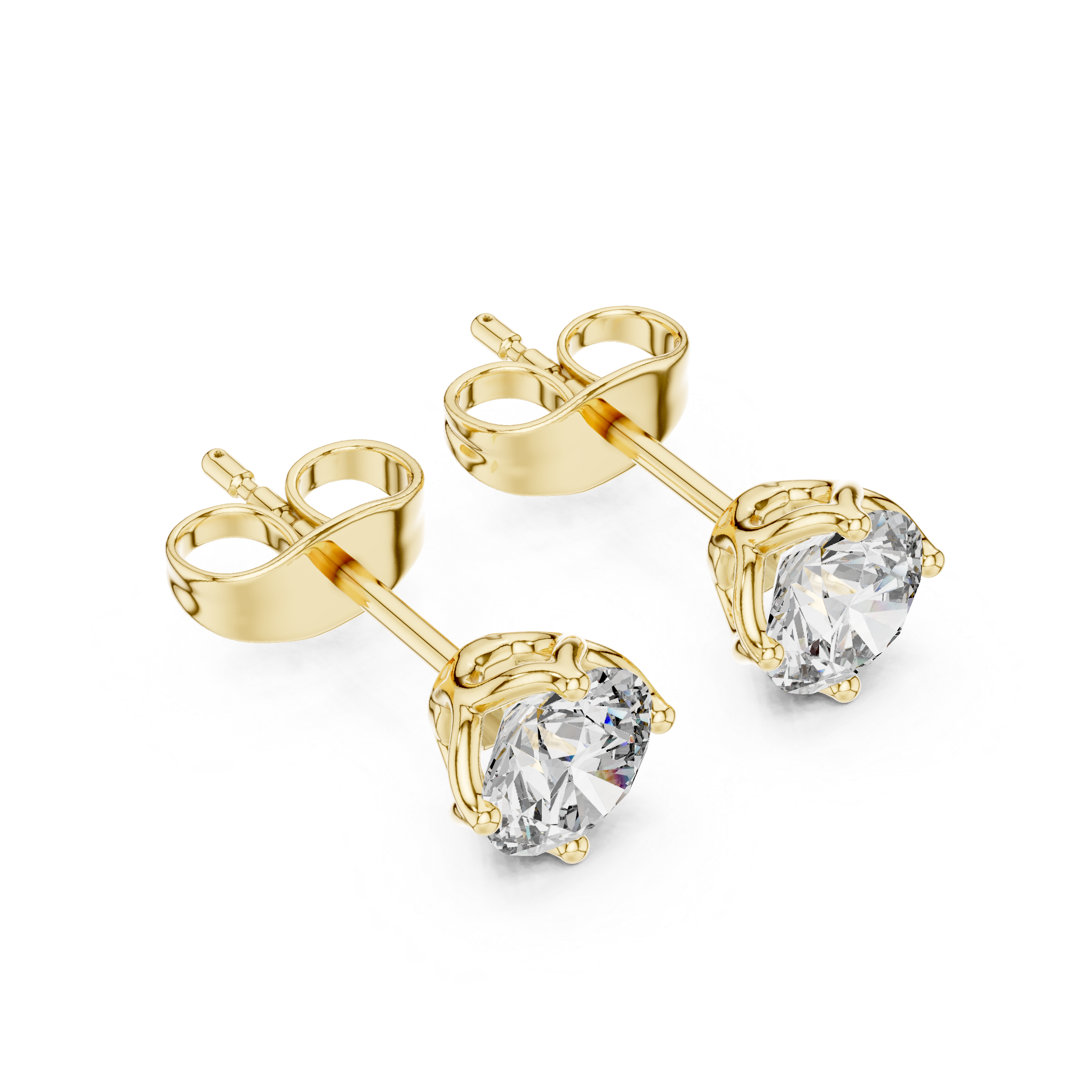 Round Pave Dome Diamond Stud Earrings in Yellow Gold - VYKA Diamonds