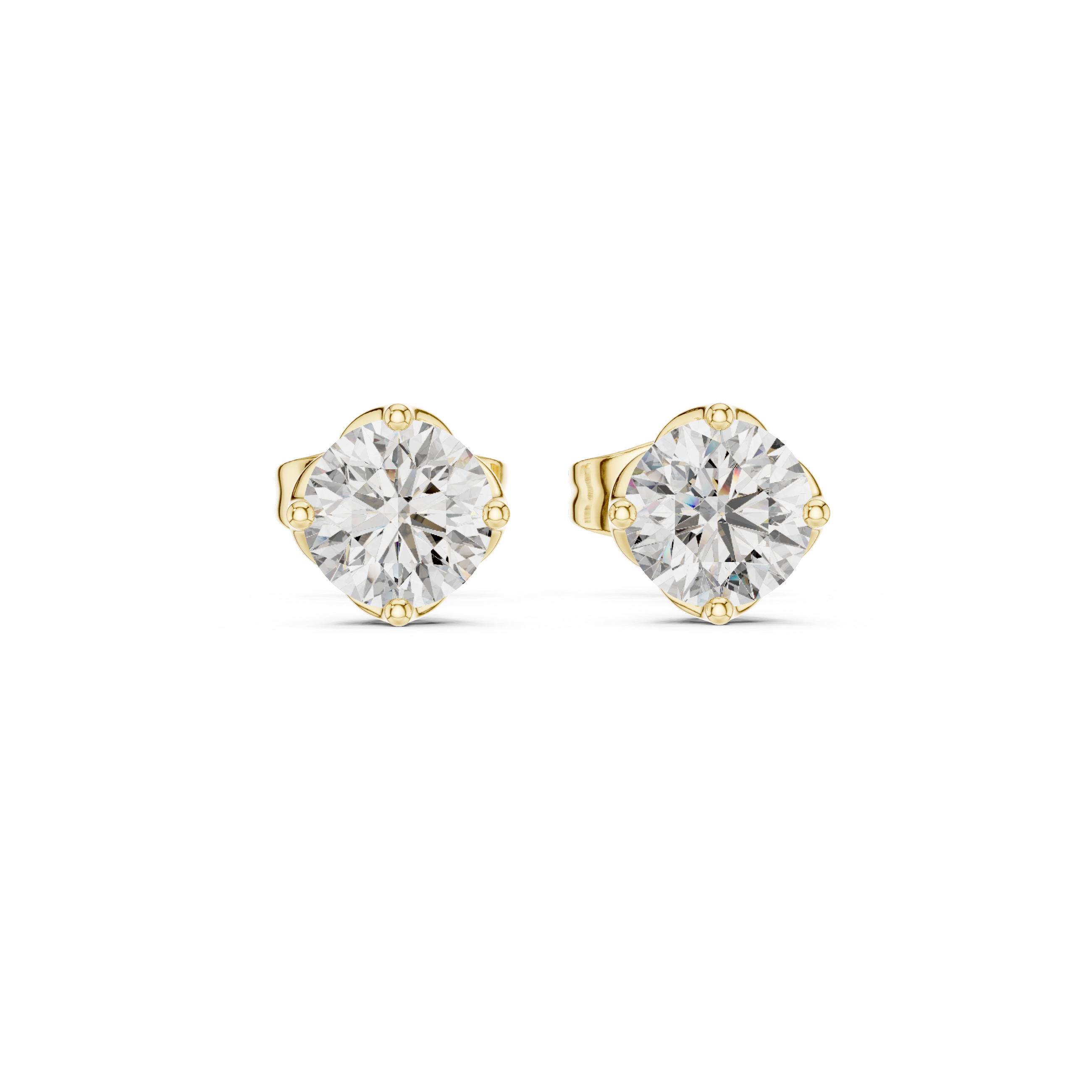 Round Pave Dome Diamond Stud Earrings in Yellow Gold - VYKA Diamonds