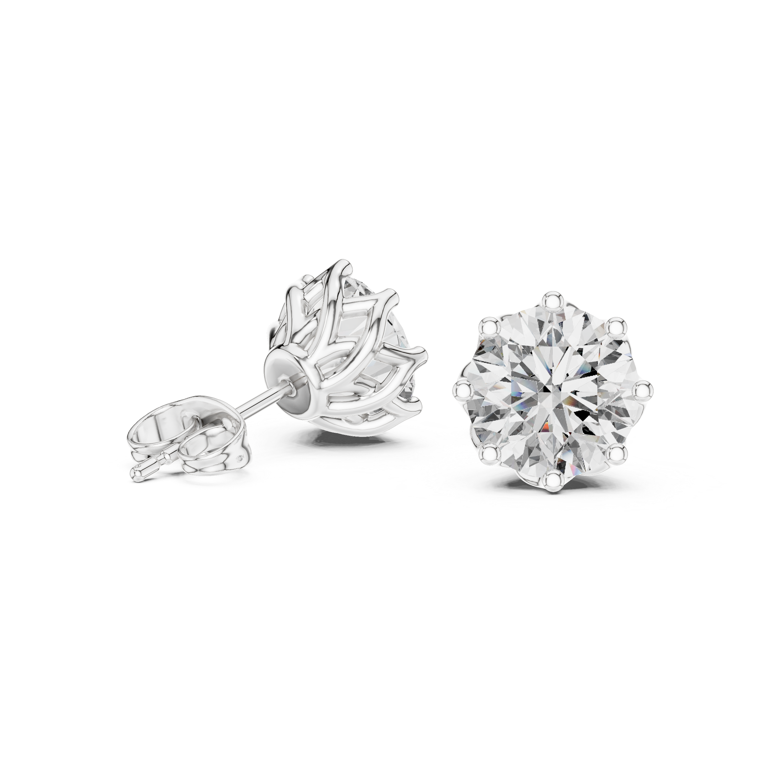 Stepped Tier Diamond Stud Earrings in White Gold - VYKA Diamonds