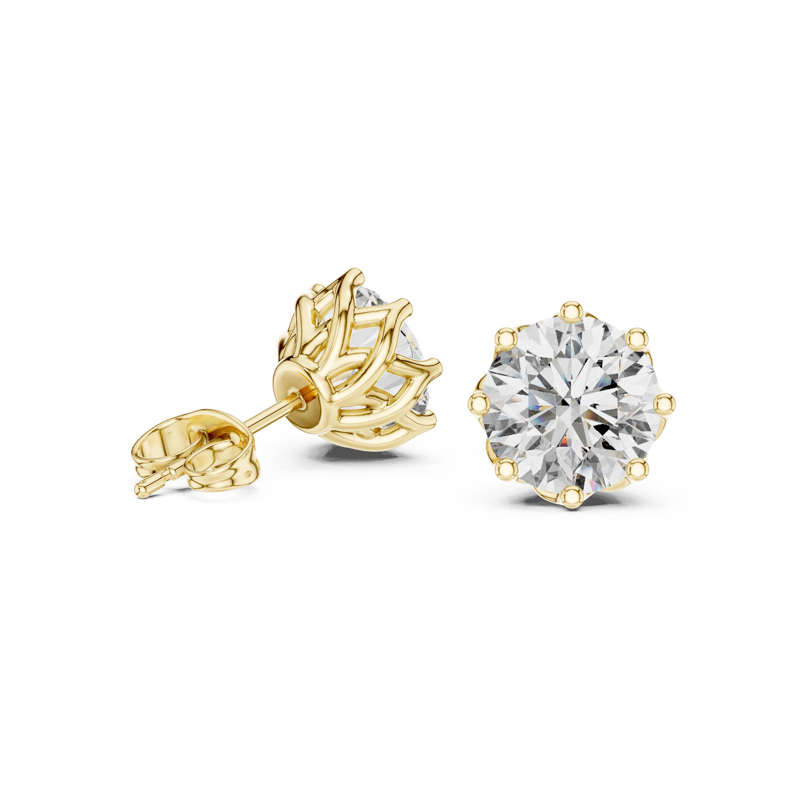 Stepped Tier Diamond Stud Earrings in Yellow Gold - VYKA Diamonds