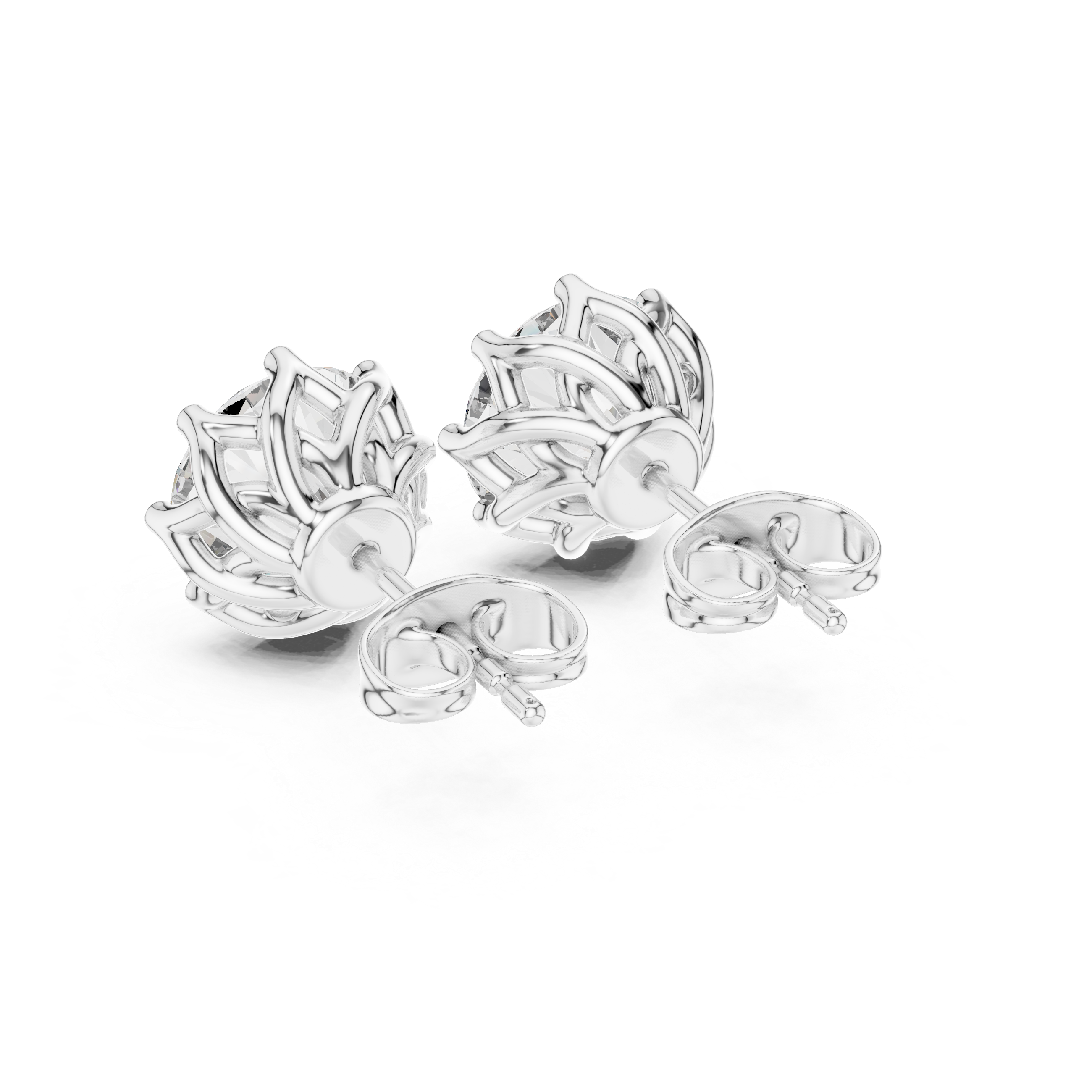 Stepped Tier Diamond Stud Earrings in White Gold - VYKA Diamonds