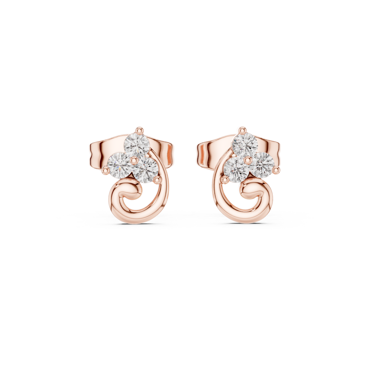 Scroll Frame Diamond Stud Earrings