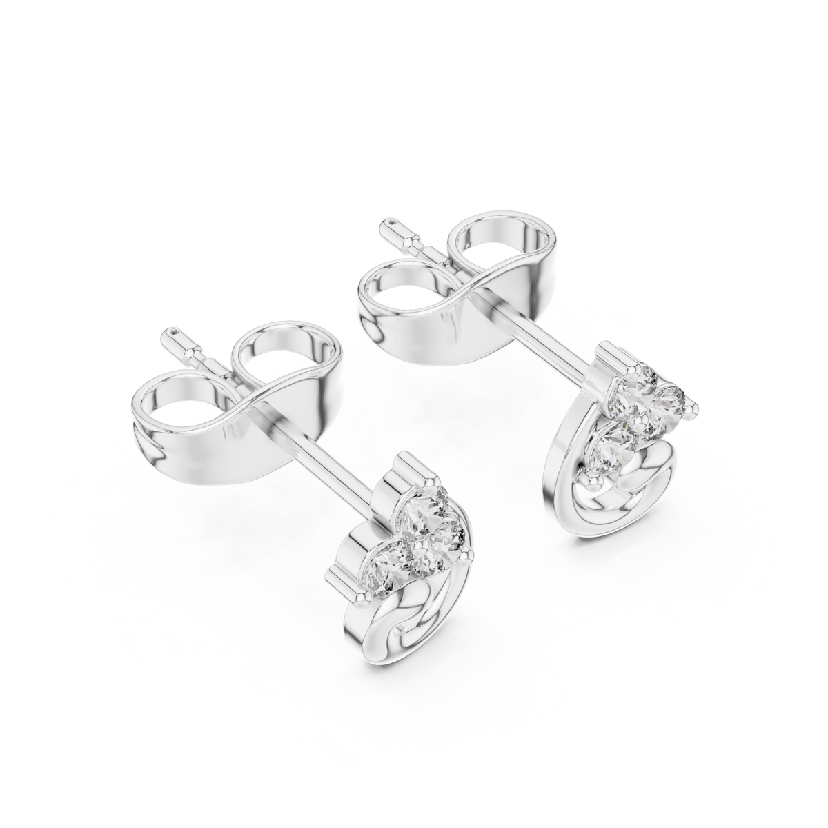 Scroll Frame Diamond Stud Earrings