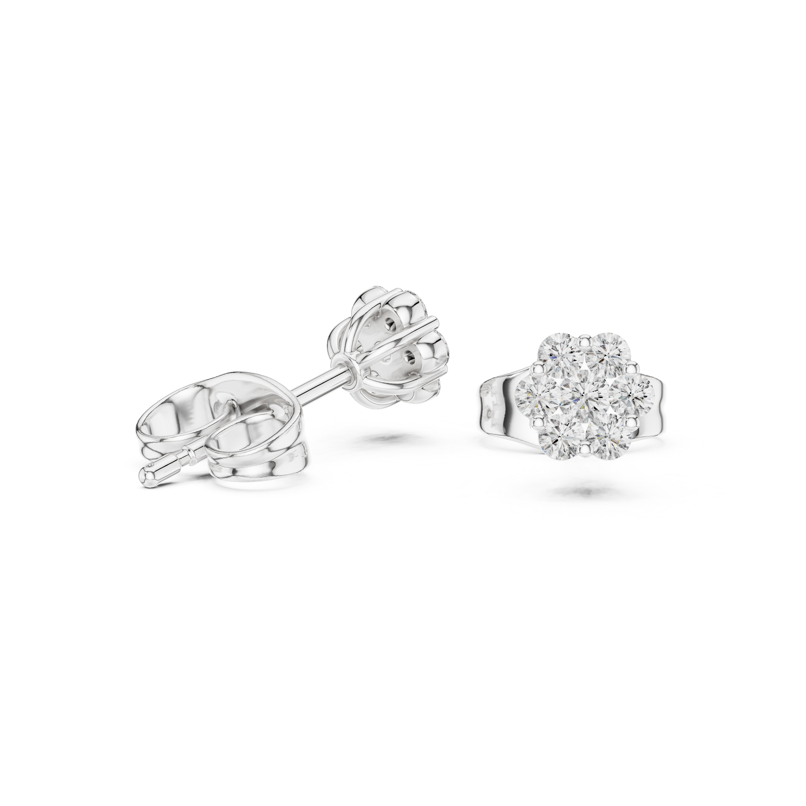 Geometric Pave Diamond Stud Earrings in White Gold - VYKA Diamonds