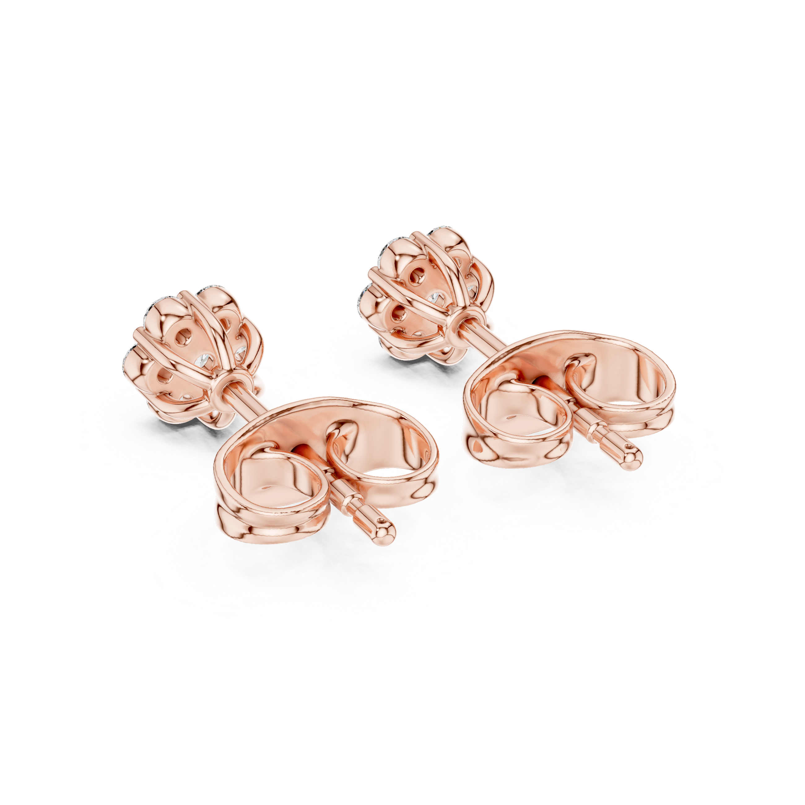 Geometric Pave Diamond Stud Earrings in Rose Gold - VYKA Diamonds