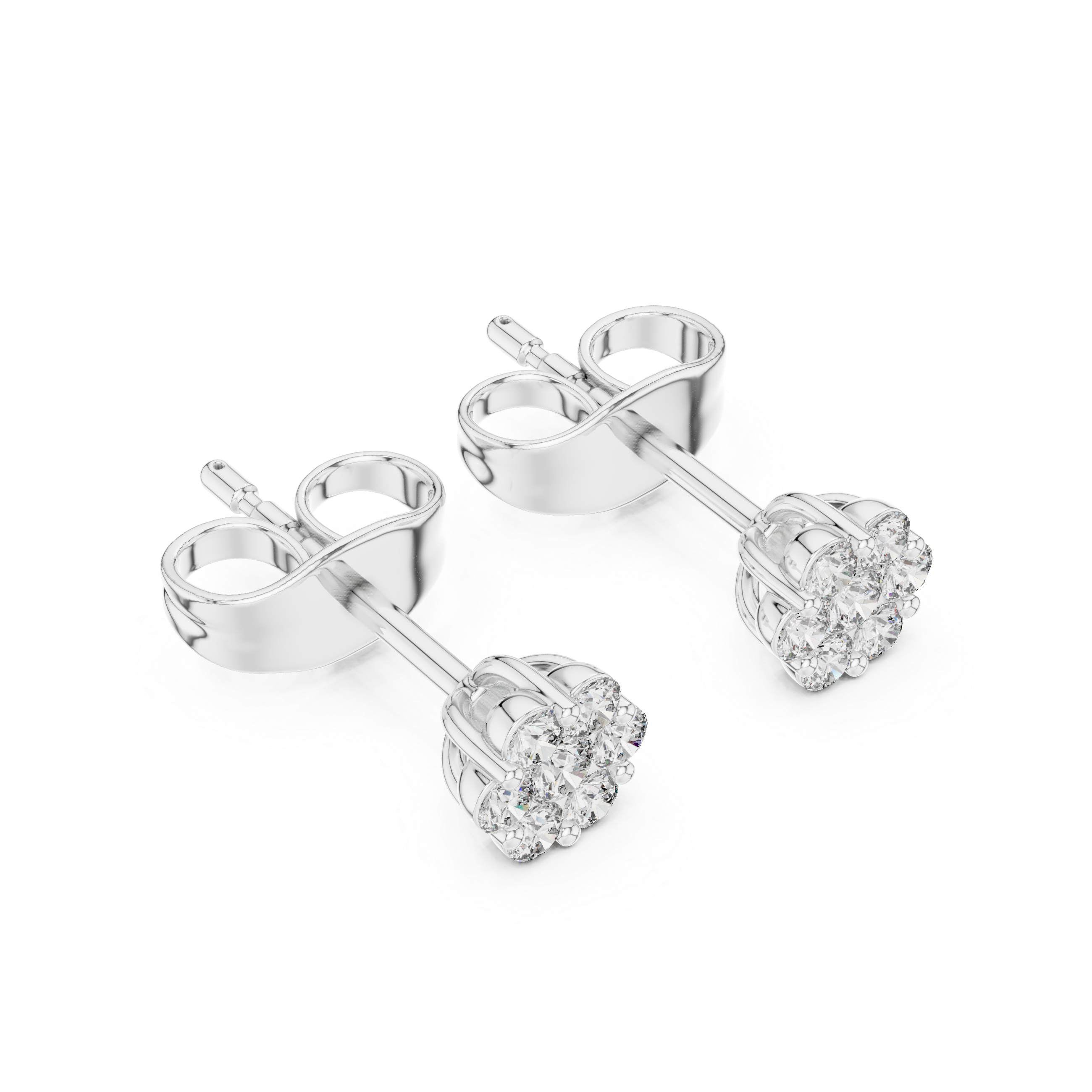 Geometric Pave Diamond Stud Earrings in White Gold - VYKA Diamonds
