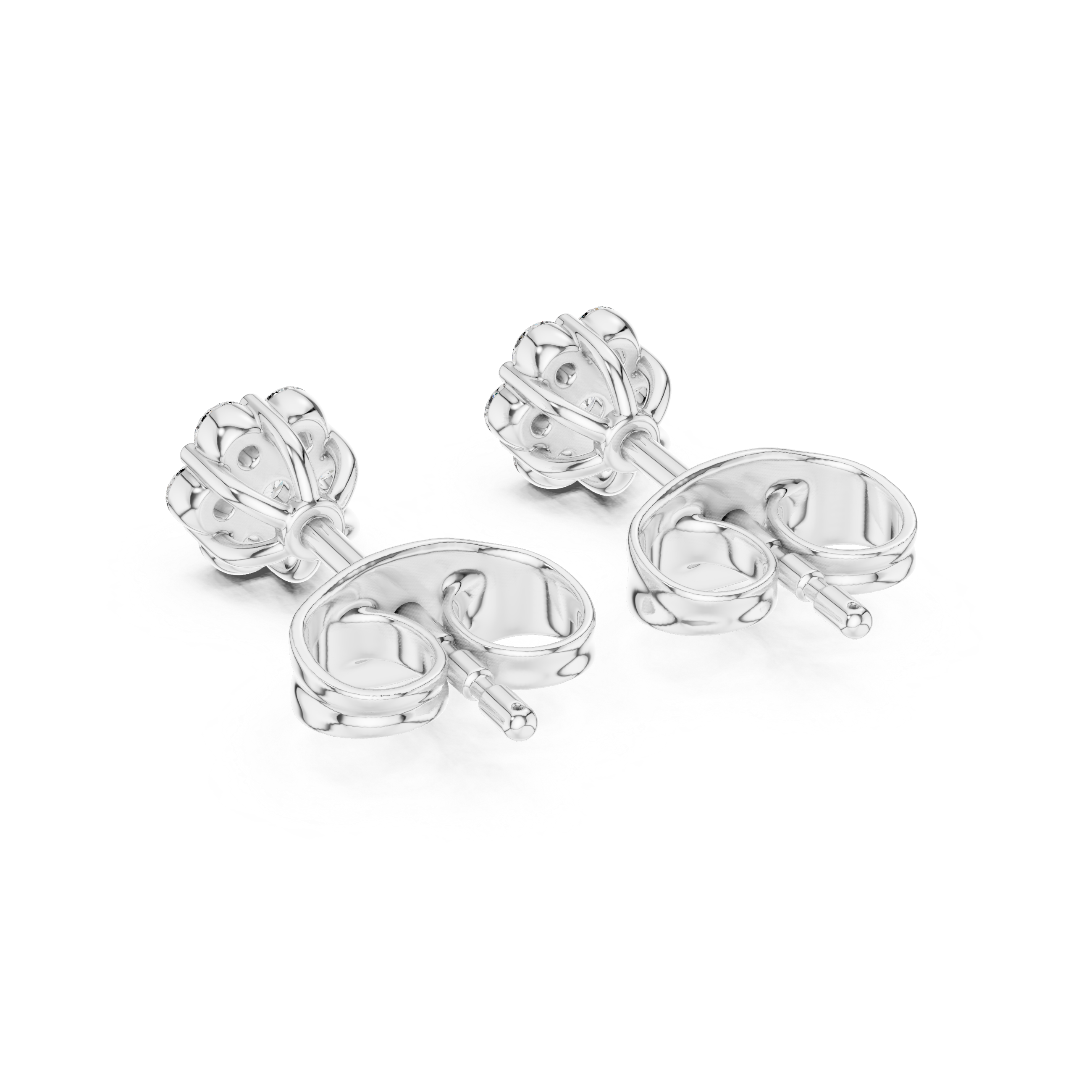 Geometric Pave Diamond Stud Earrings in White Gold - VYKA Diamonds
