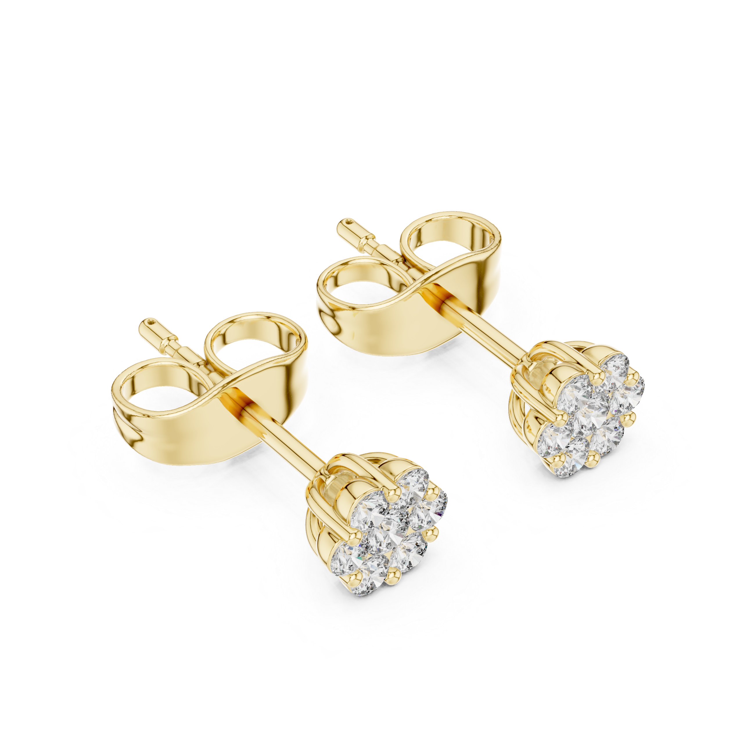 Geometric Pave Diamond Stud Earrings in Yellow Gold - VYKA Diamonds