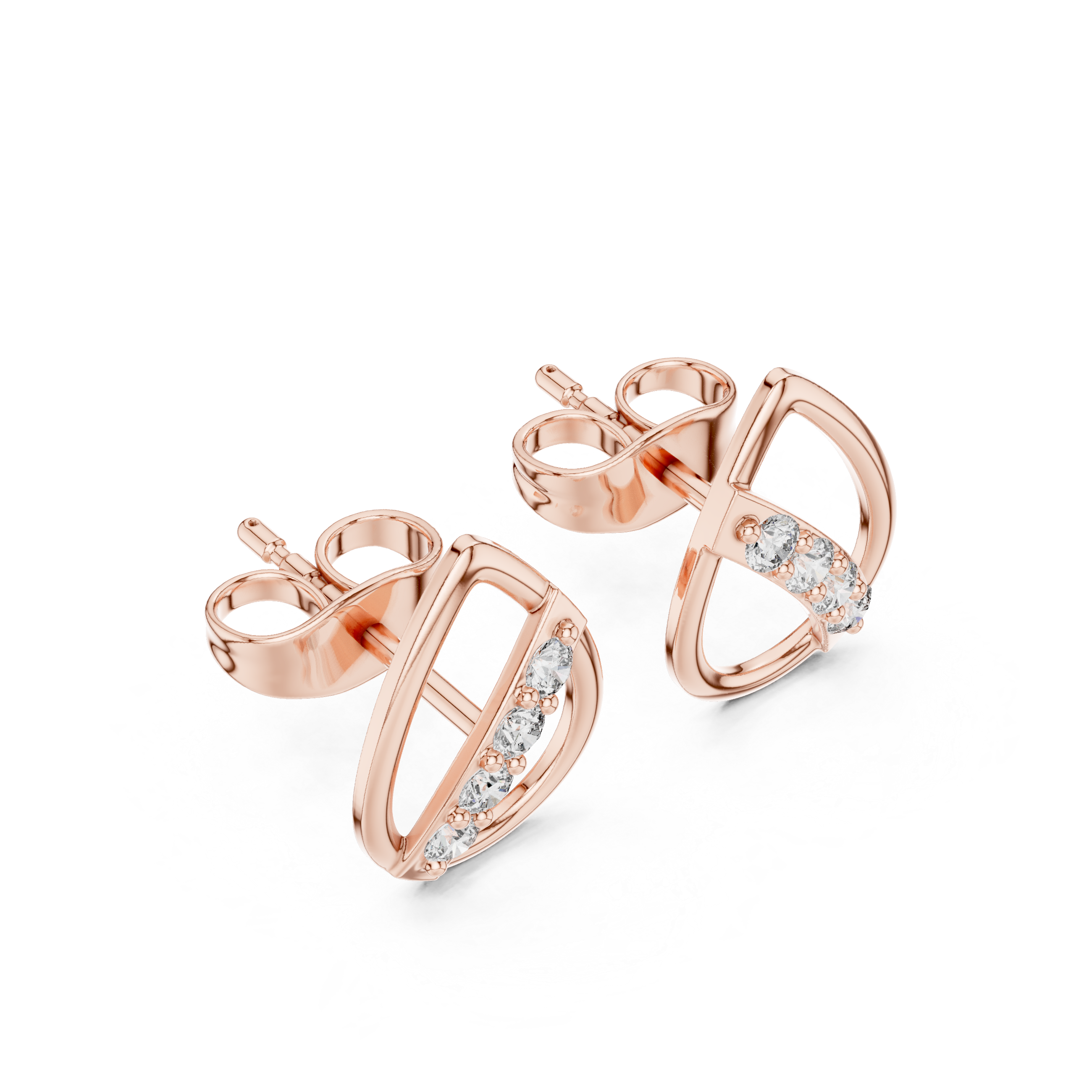 Fleur-de-Lis Diamond Stud Earrings in Rose Gold - VYKA Diamonds
