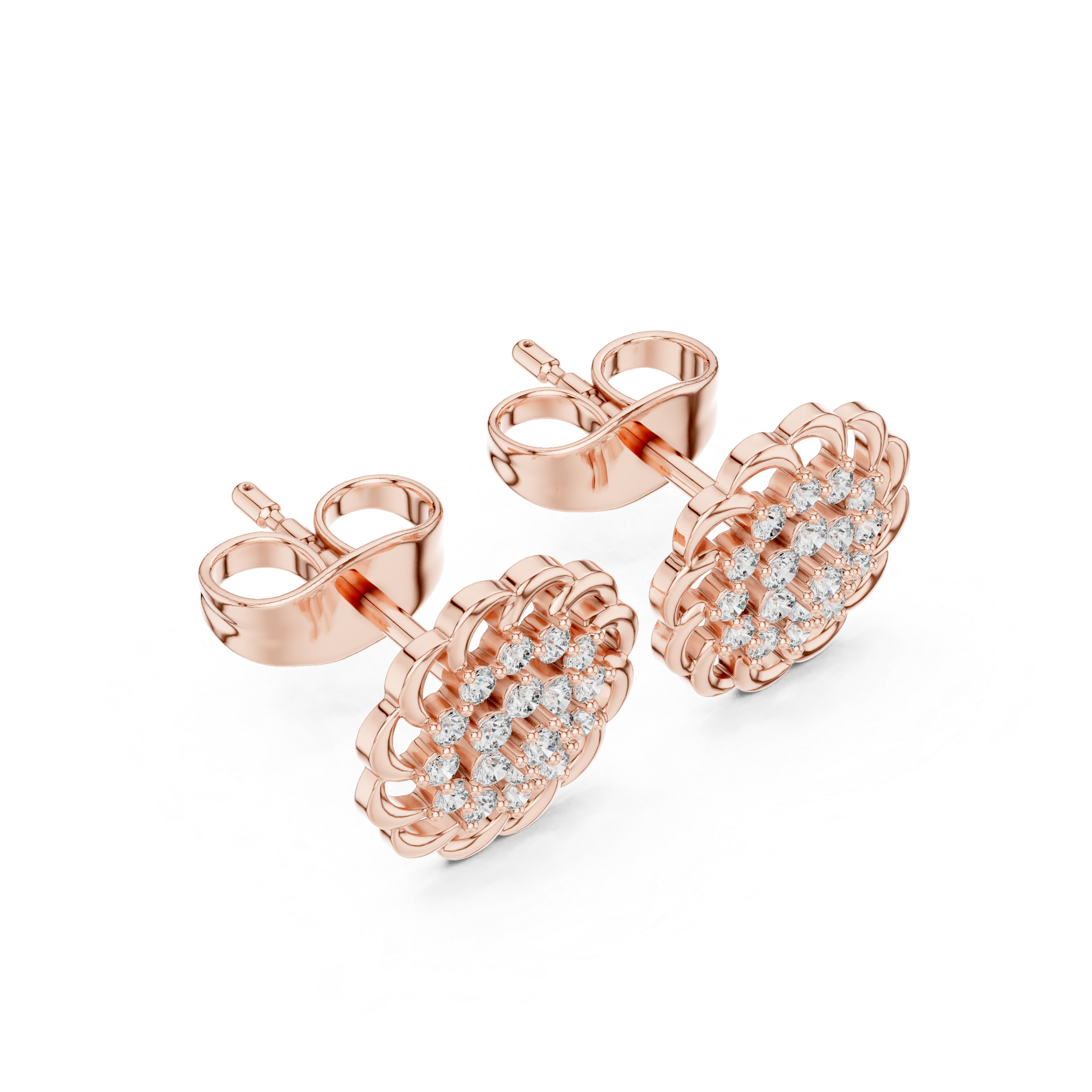 Rosette Cluster Diamond Stud Earrings in Rose Gold - VYKA Diamonds