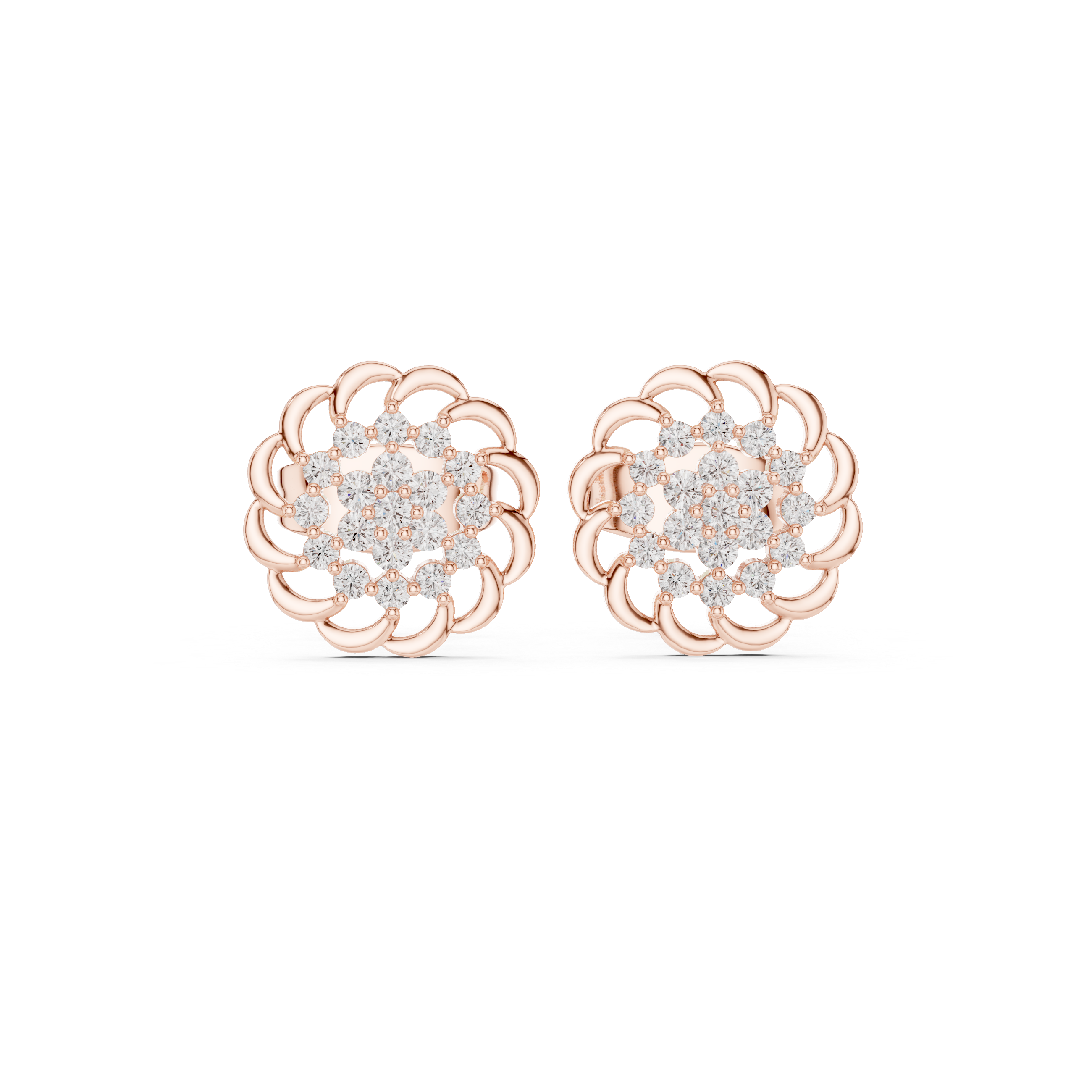 Rosette Cluster Diamond Stud Earrings in Rose Gold - VYKA Diamonds
