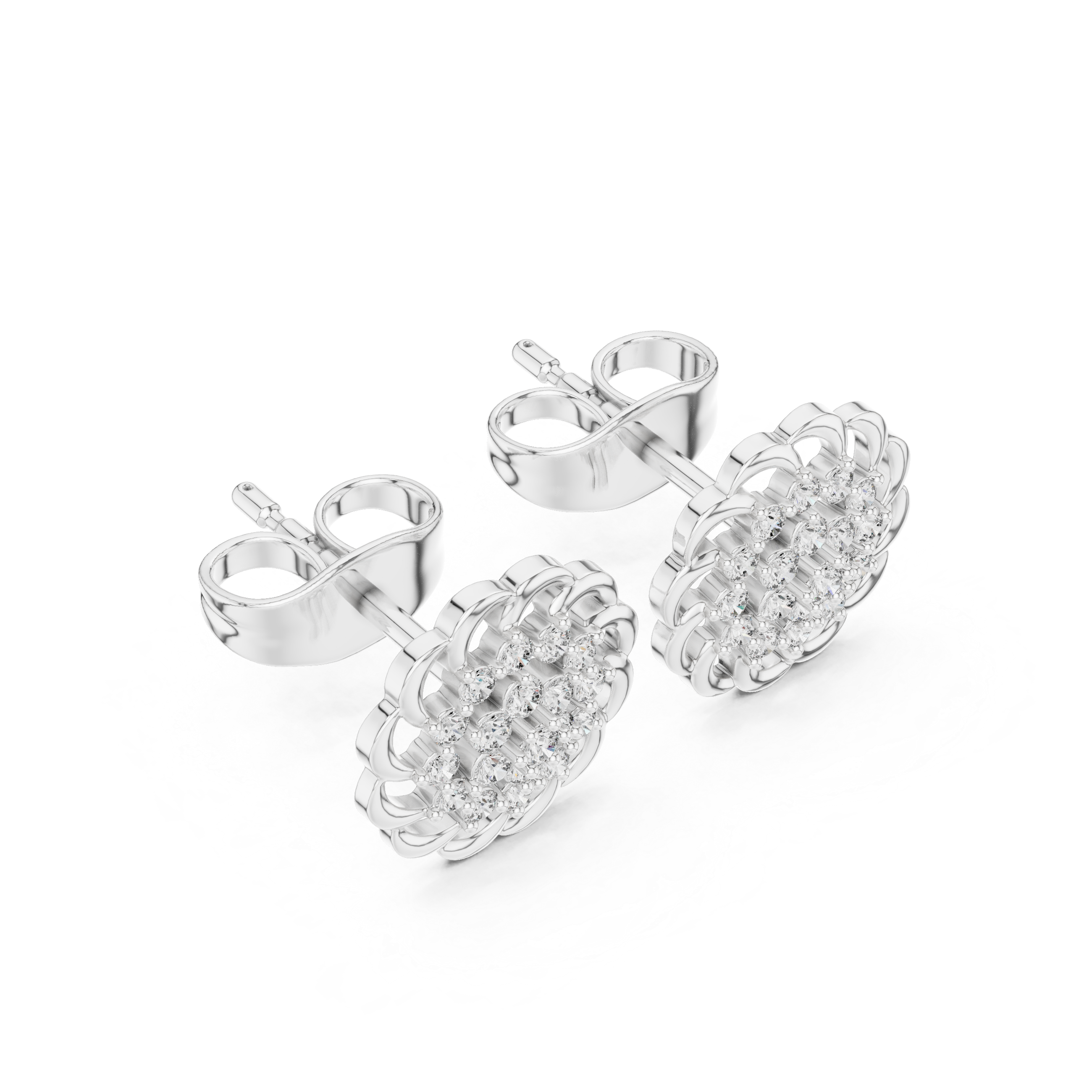 Rosette Cluster Diamond Stud Earrings in White Gold - VYKA Diamonds