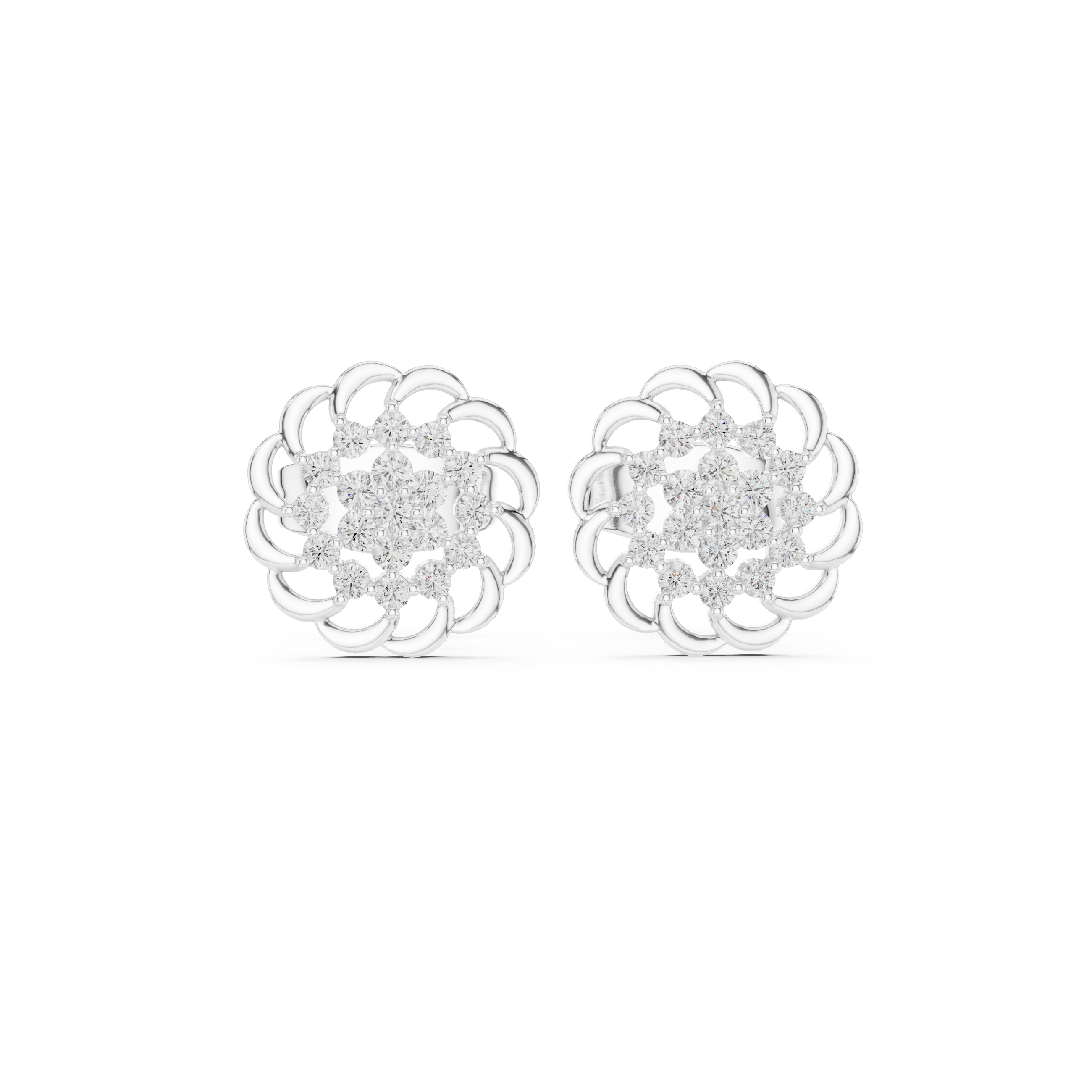 Rosette Cluster Diamond Stud Earrings in White Gold - VYKA Diamonds
