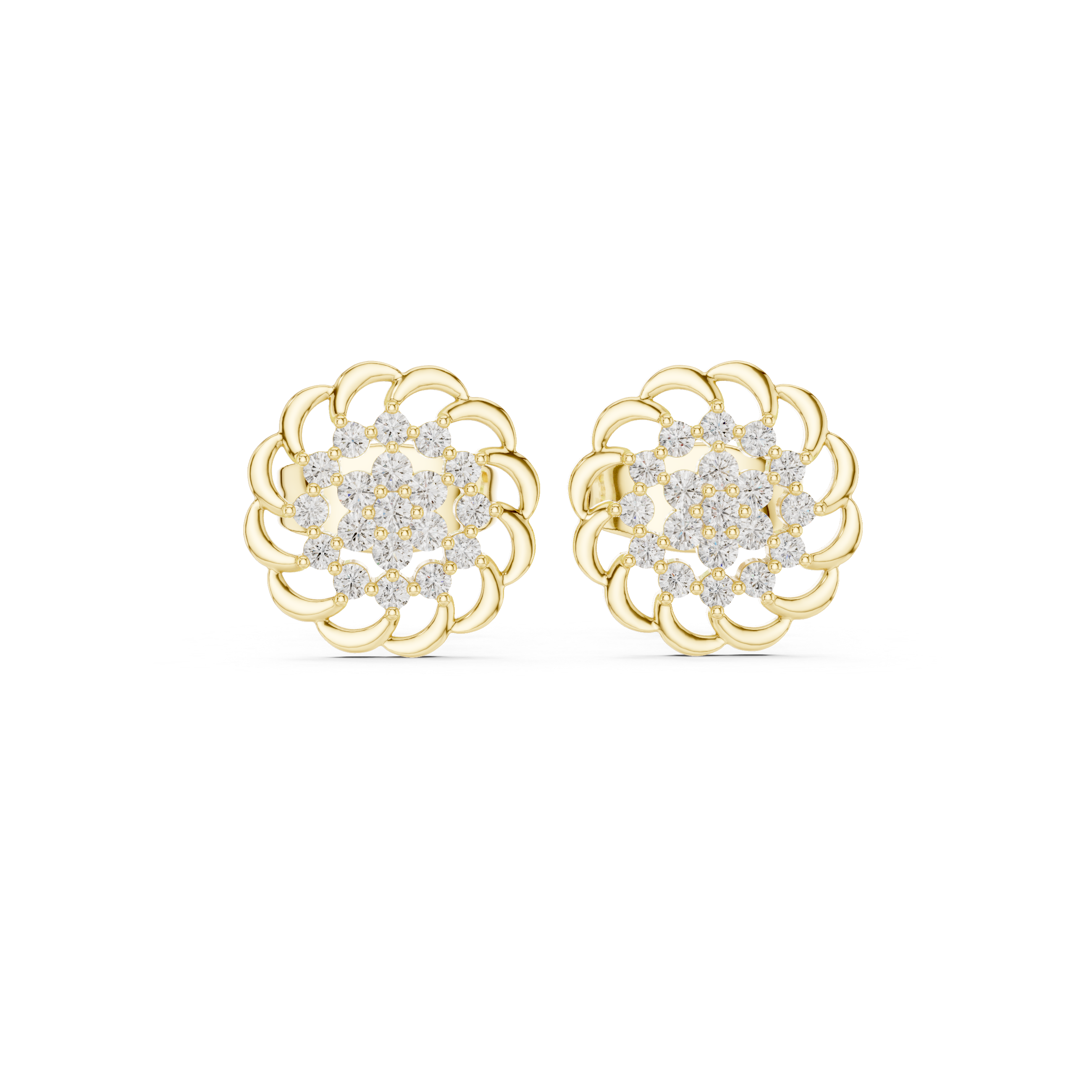 Rosette Cluster Diamond Stud Earrings in Yellow Gold - VYKA Diamonds