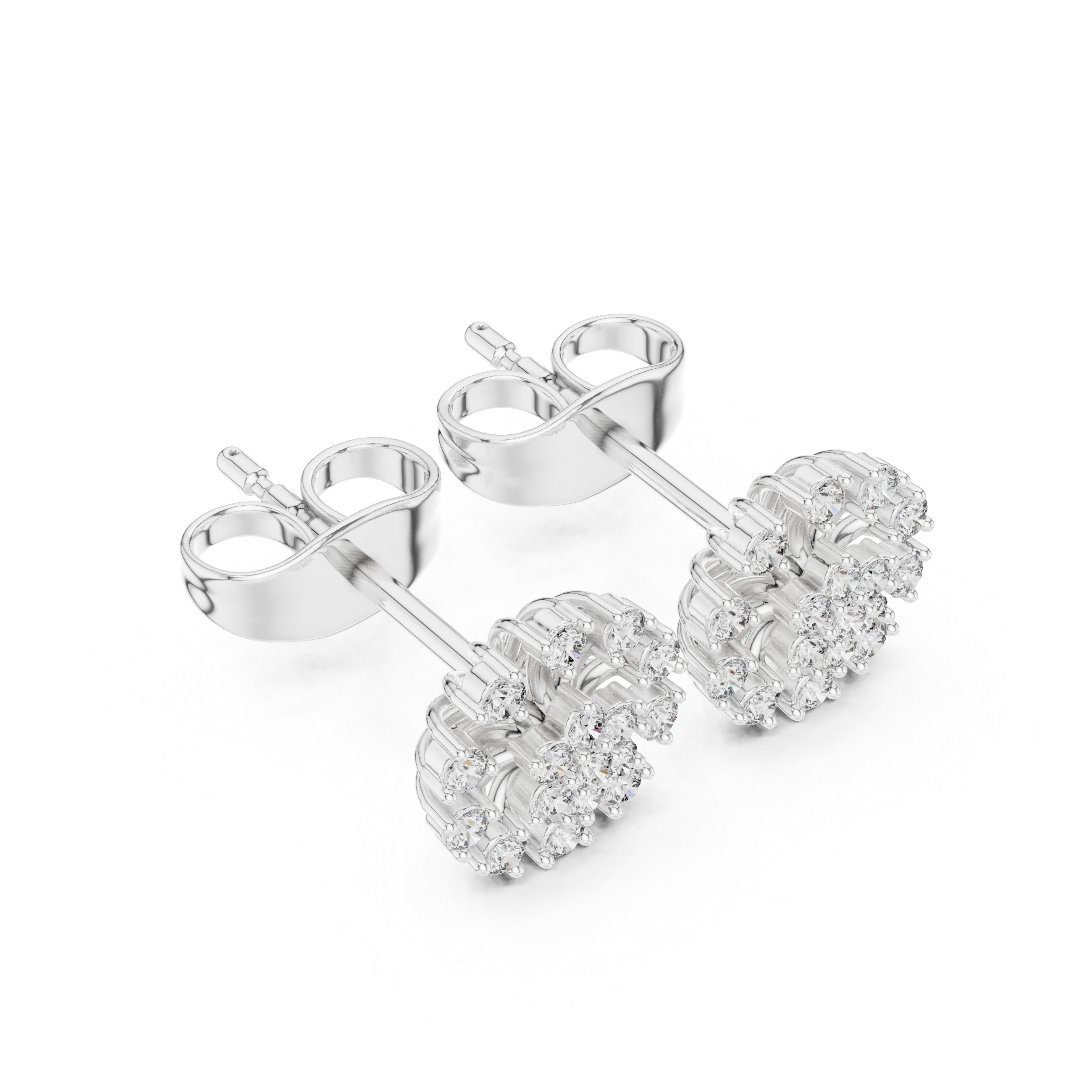 Oval Double Frame Diamond Stud Earrings in White Gold - VYKA Diamonds