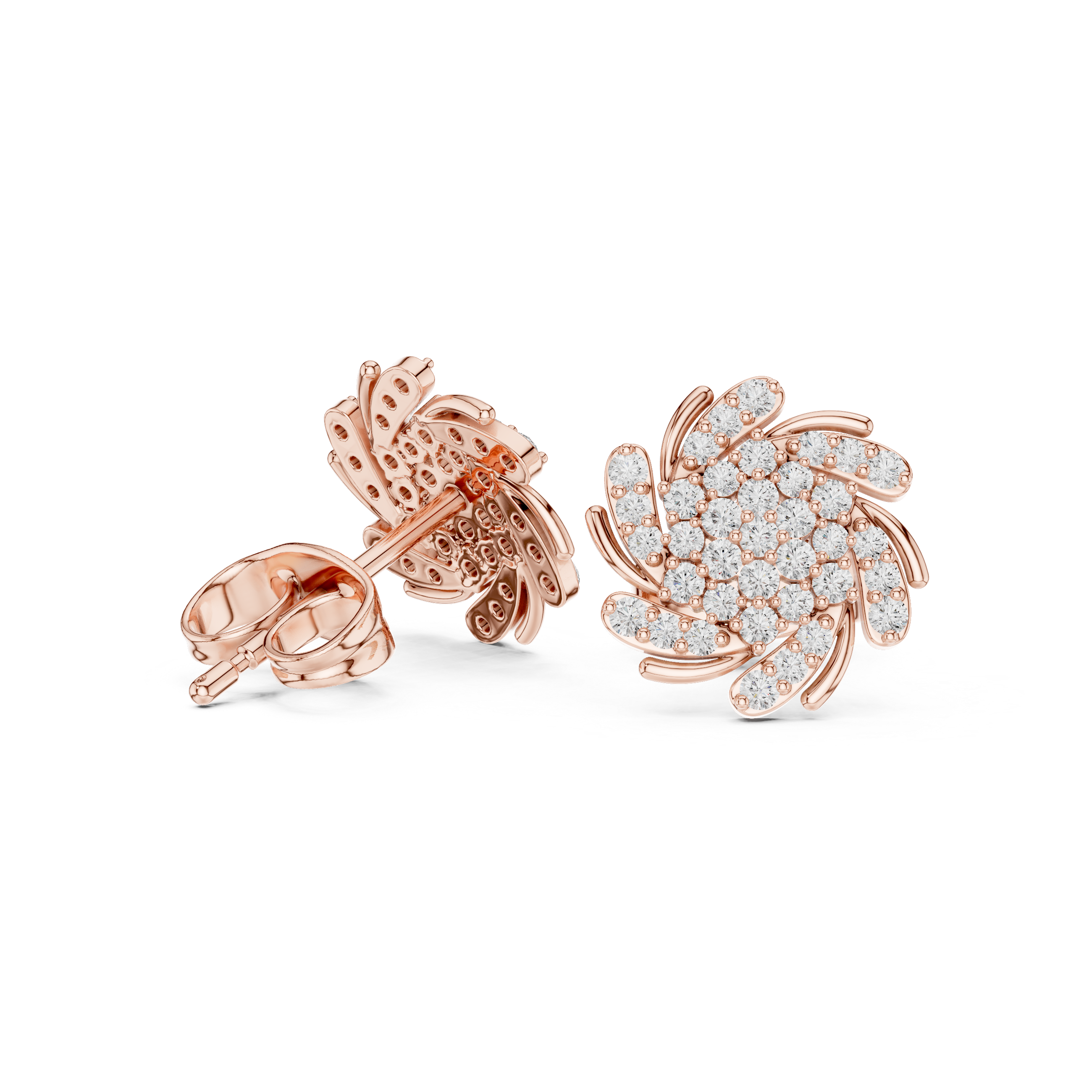 حلقان مسمارية ألماسية "ويف كريست" in Rose Gold - VYKA Diamonds