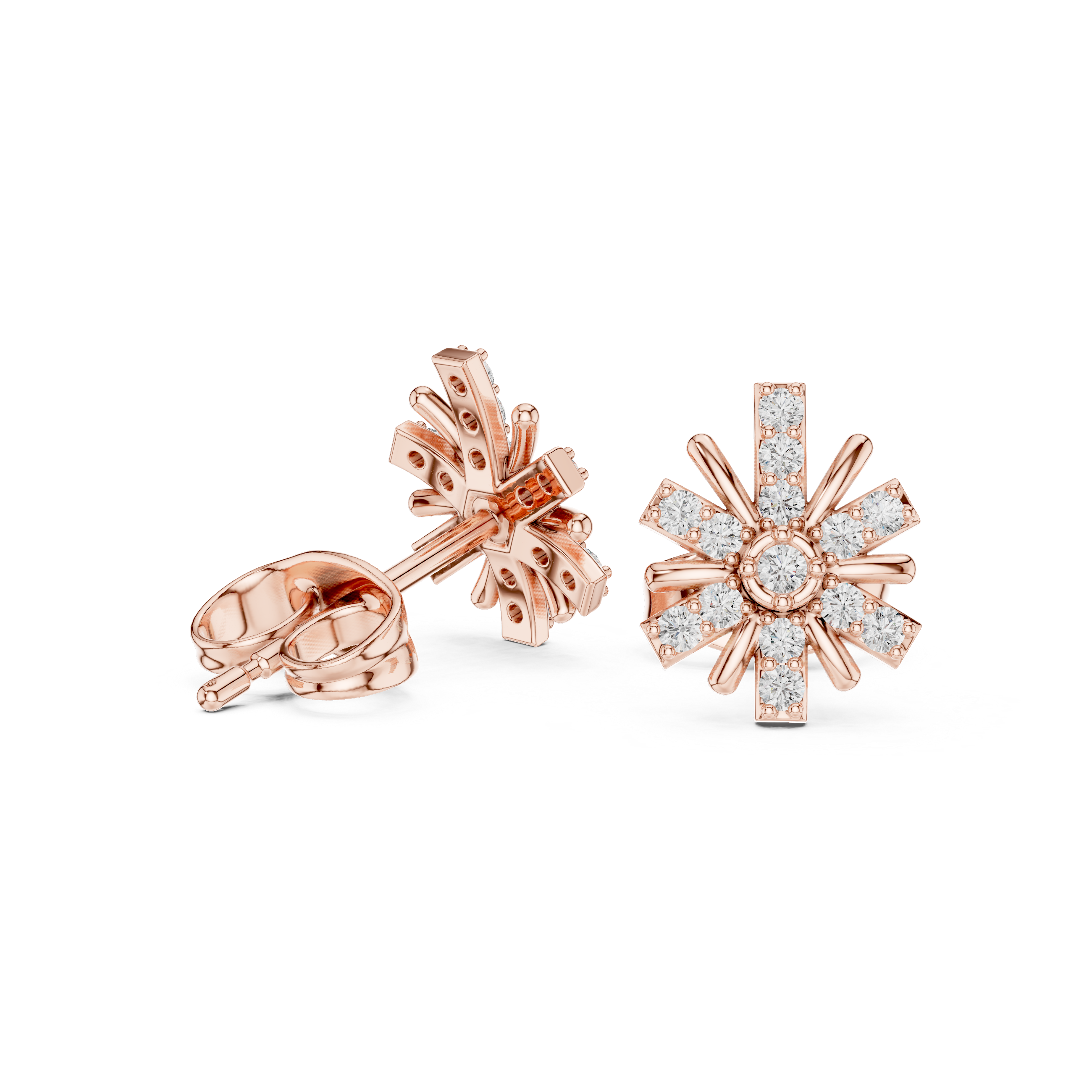 Baguette Lattice Diamond Stud Earrings in Rose Gold - VYKA Diamonds