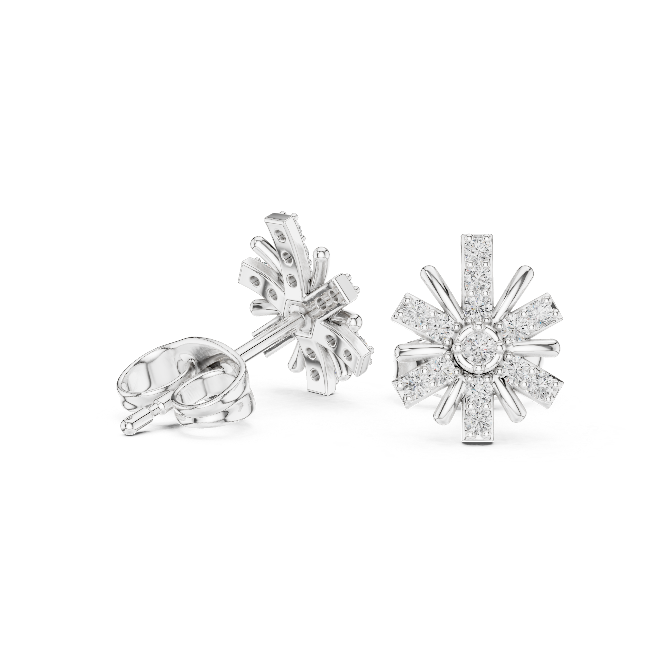 Baguette Lattice Diamond Stud Earrings in White Gold - VYKA Diamonds