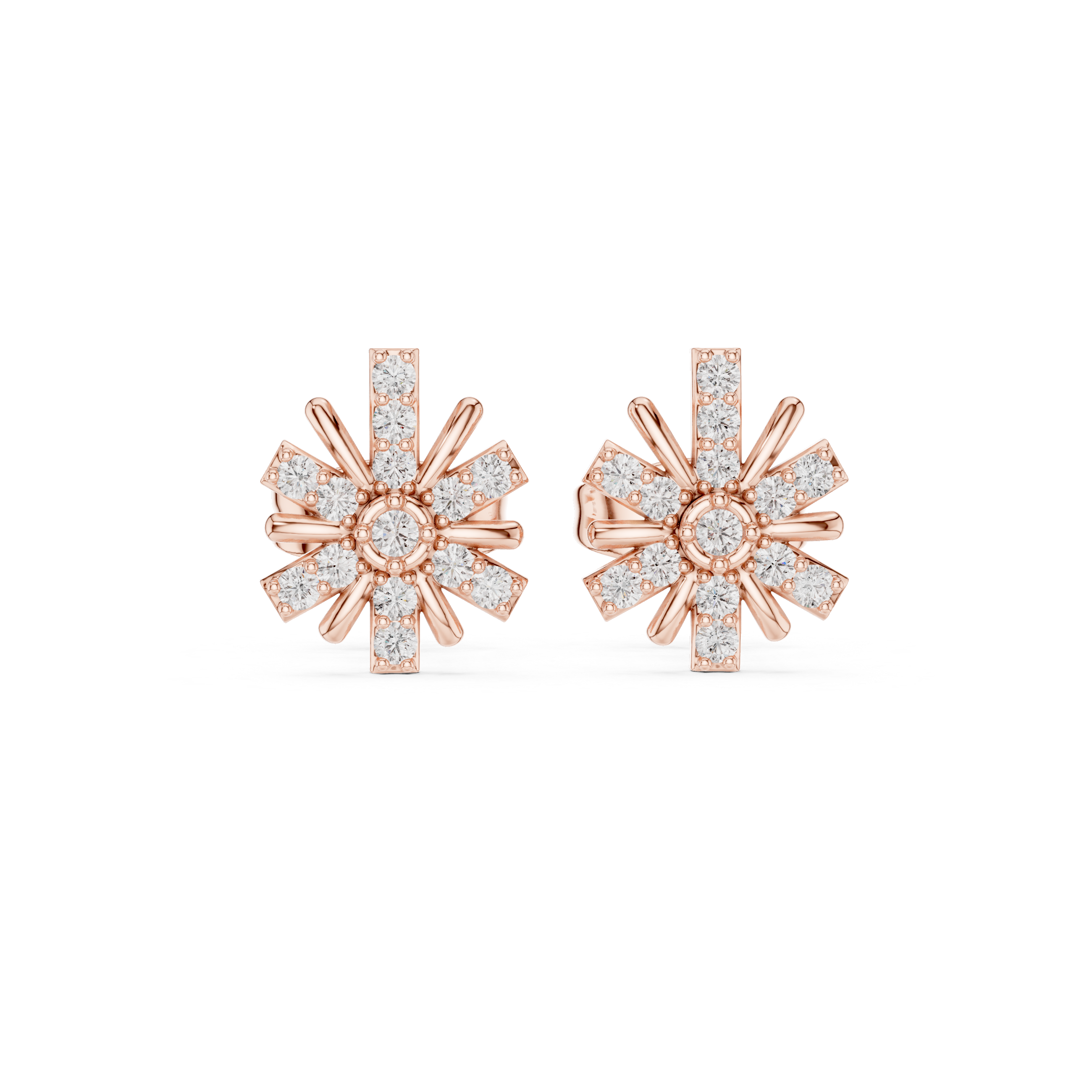 Baguette Lattice Diamond Stud Earrings in Rose Gold - VYKA Diamonds