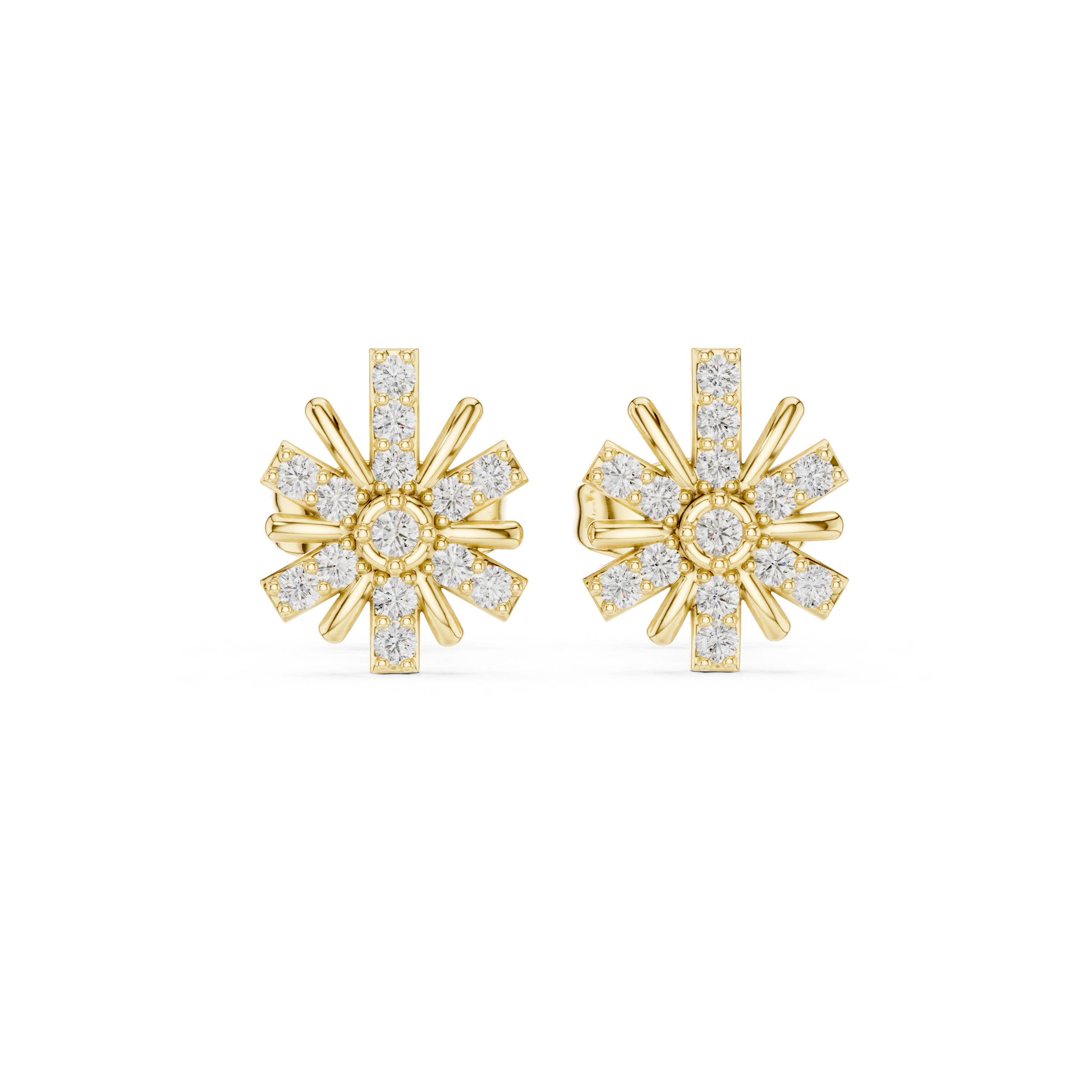 Baguette Lattice Diamond Stud Earrings in Yellow Gold - VYKA Diamonds