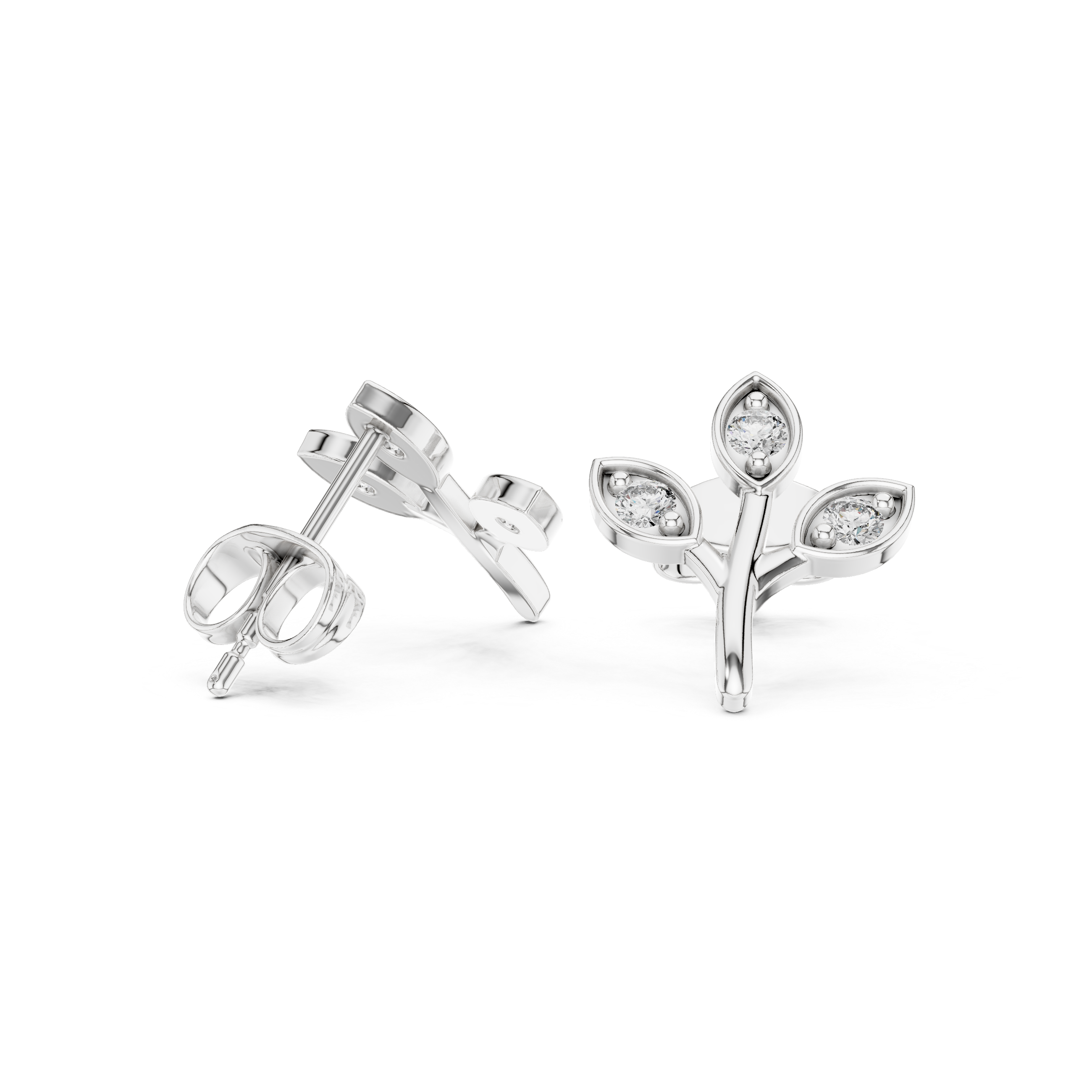 Halo Basket Diamond Stud Earrings in White Gold - VYKA Diamonds