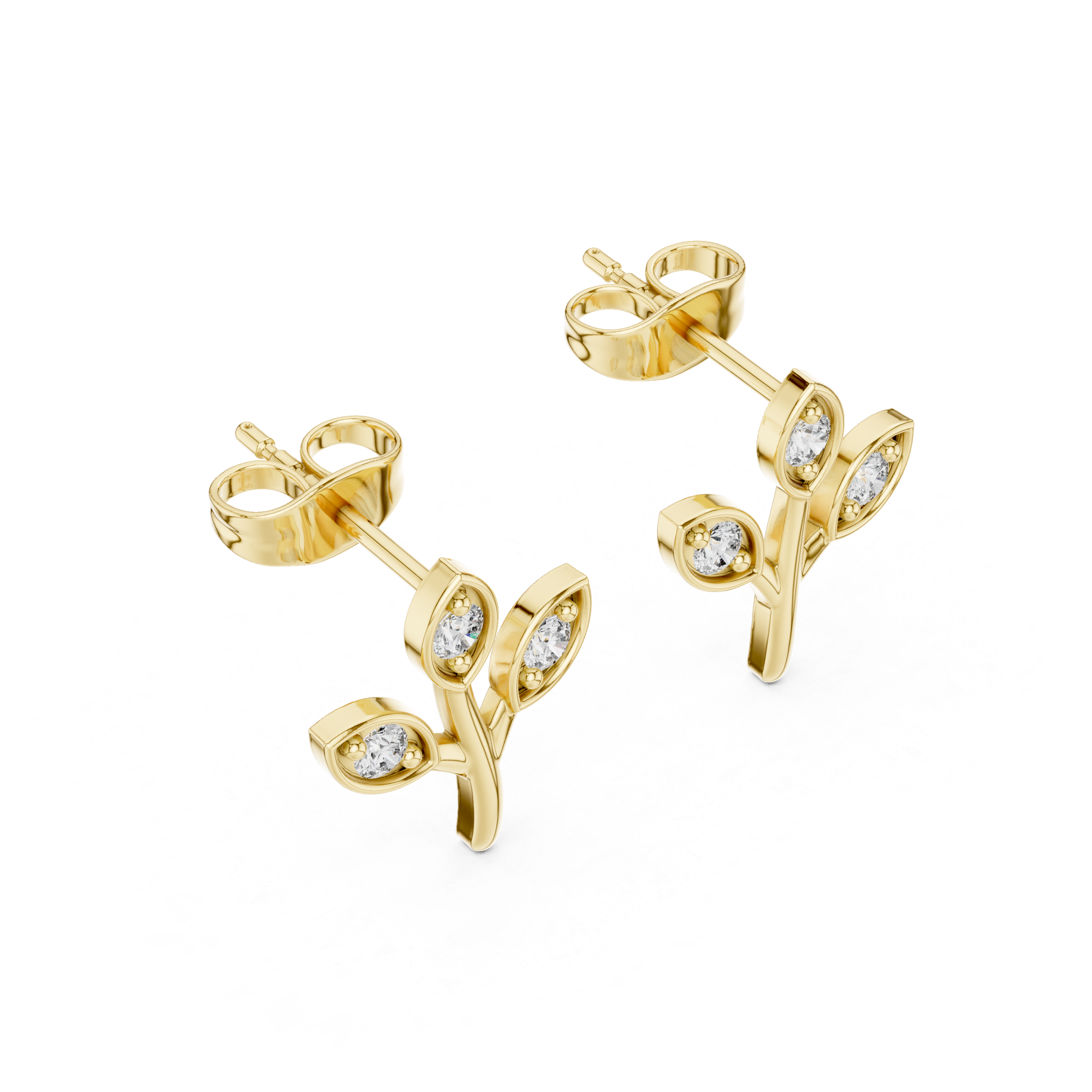 Halo Basket Diamond Stud Earrings in Yellow Gold - VYKA Diamonds