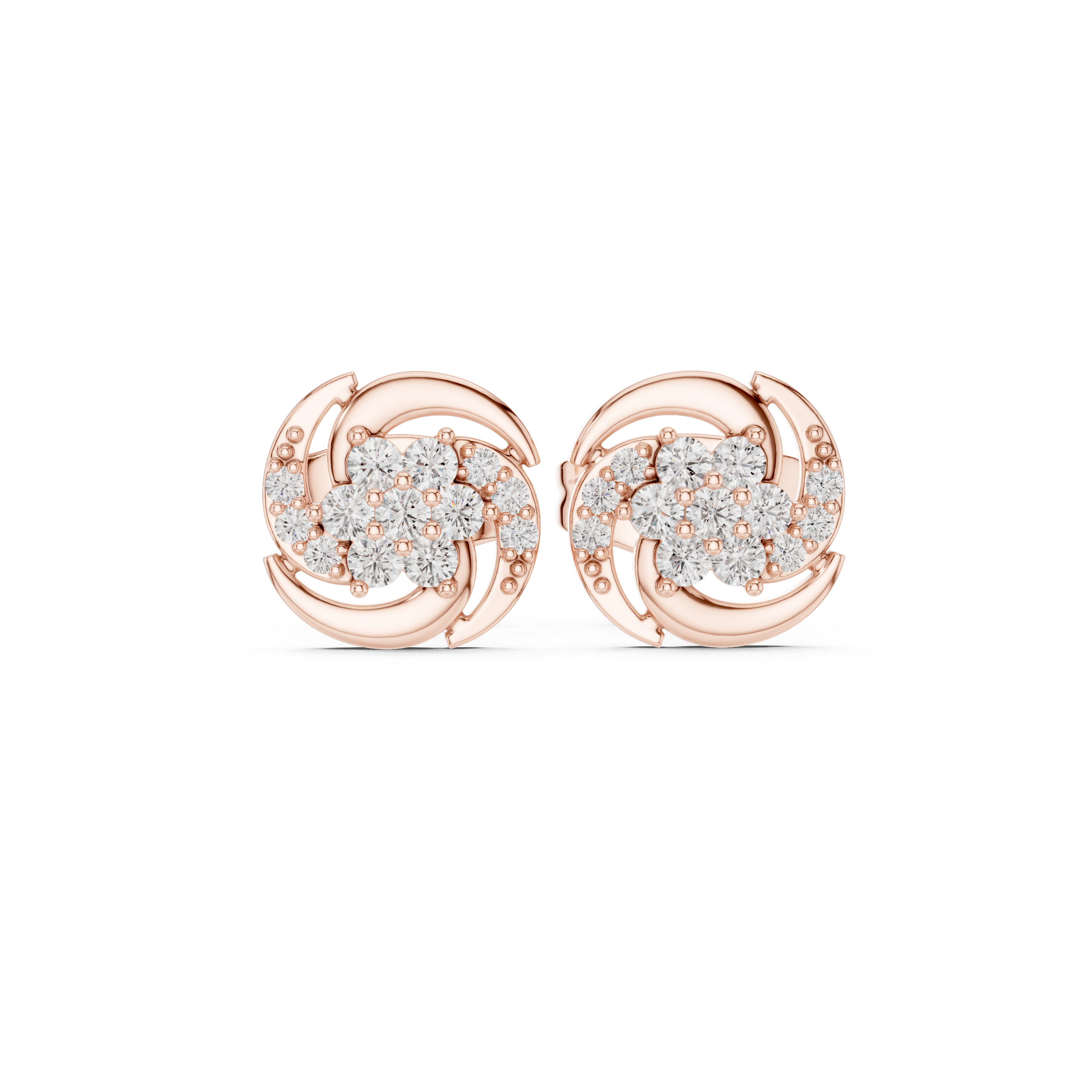 Emerald Cut Halo Pave Diamond Stud Earrings in Rose Gold - VYKA Diamonds