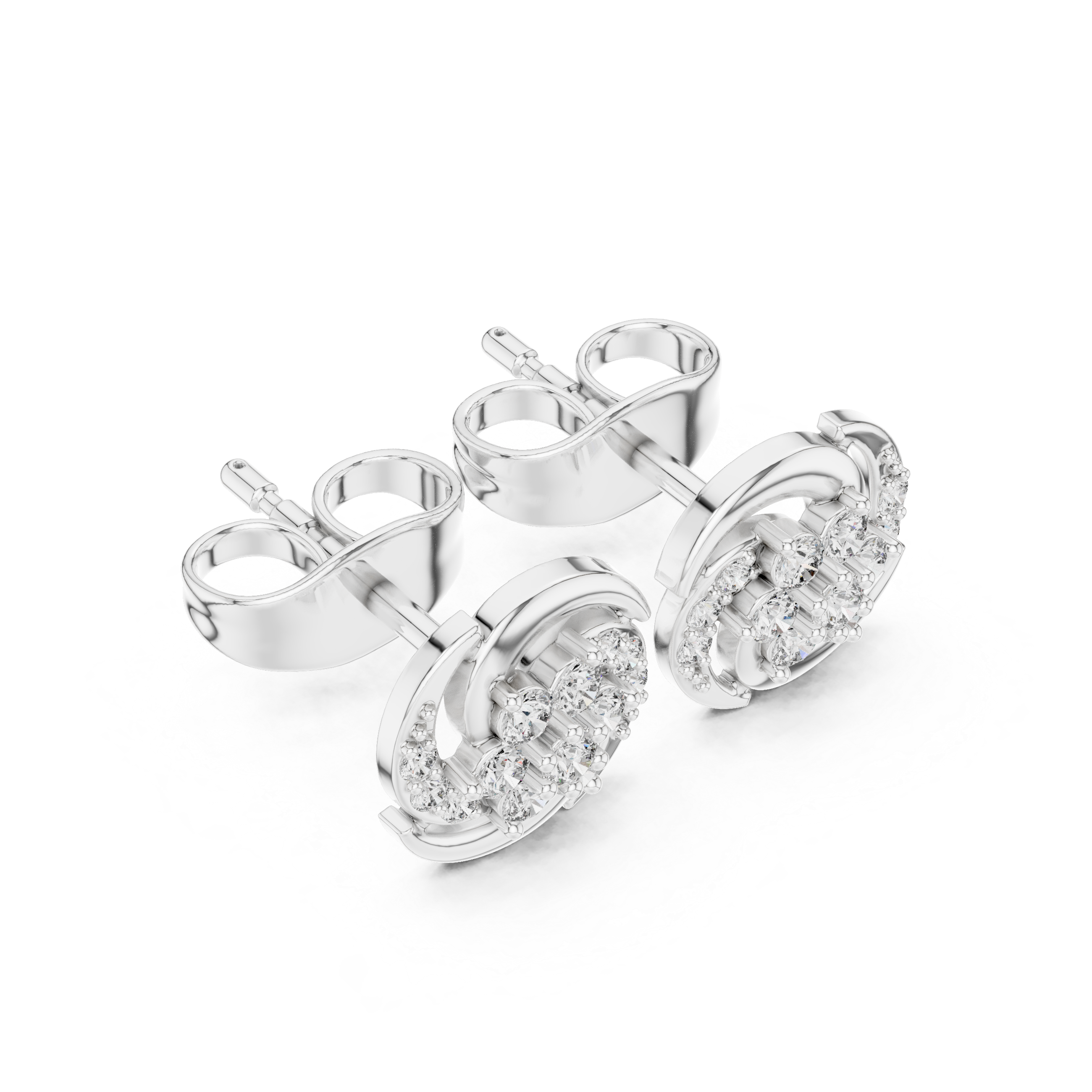 Emerald Cut Halo Pave Diamond Stud Earrings in White Gold - VYKA Diamonds